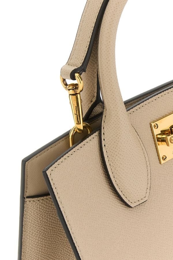 FERRAGAMO Cappuccino leather small Studio Box handbag