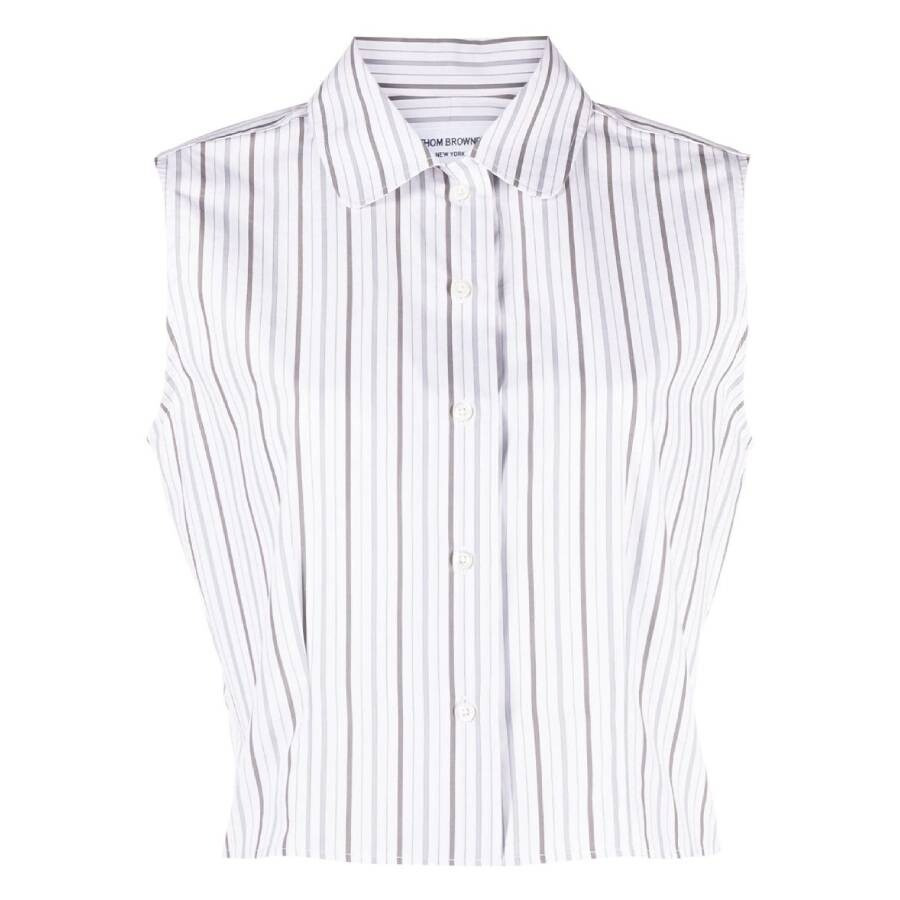 Thom Browne Striped Cotton-Poplin Sleeveless Shirt - 5