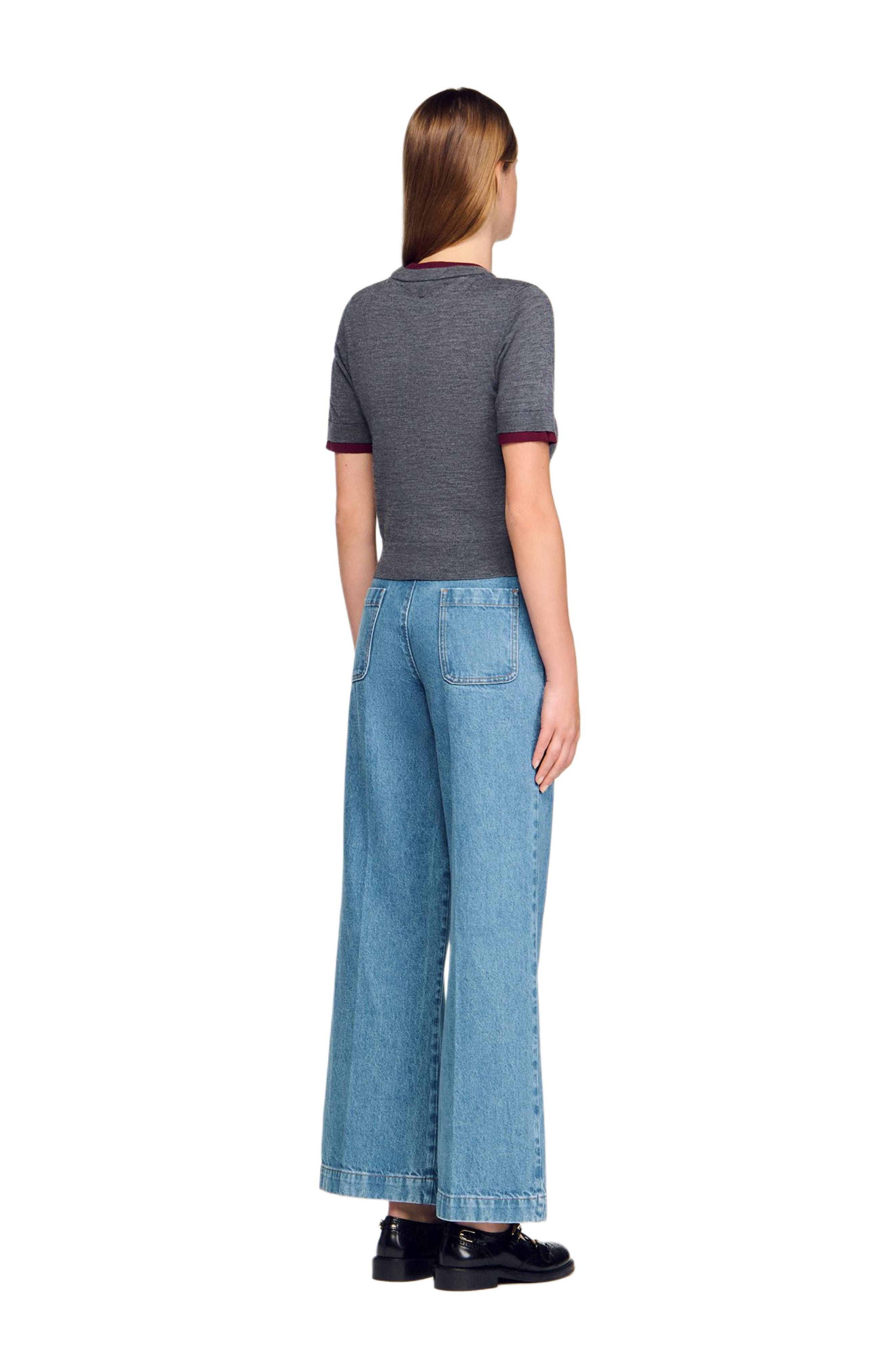 SANDRO Two-tone cropped sweater in Grey at Nordstrom - 3