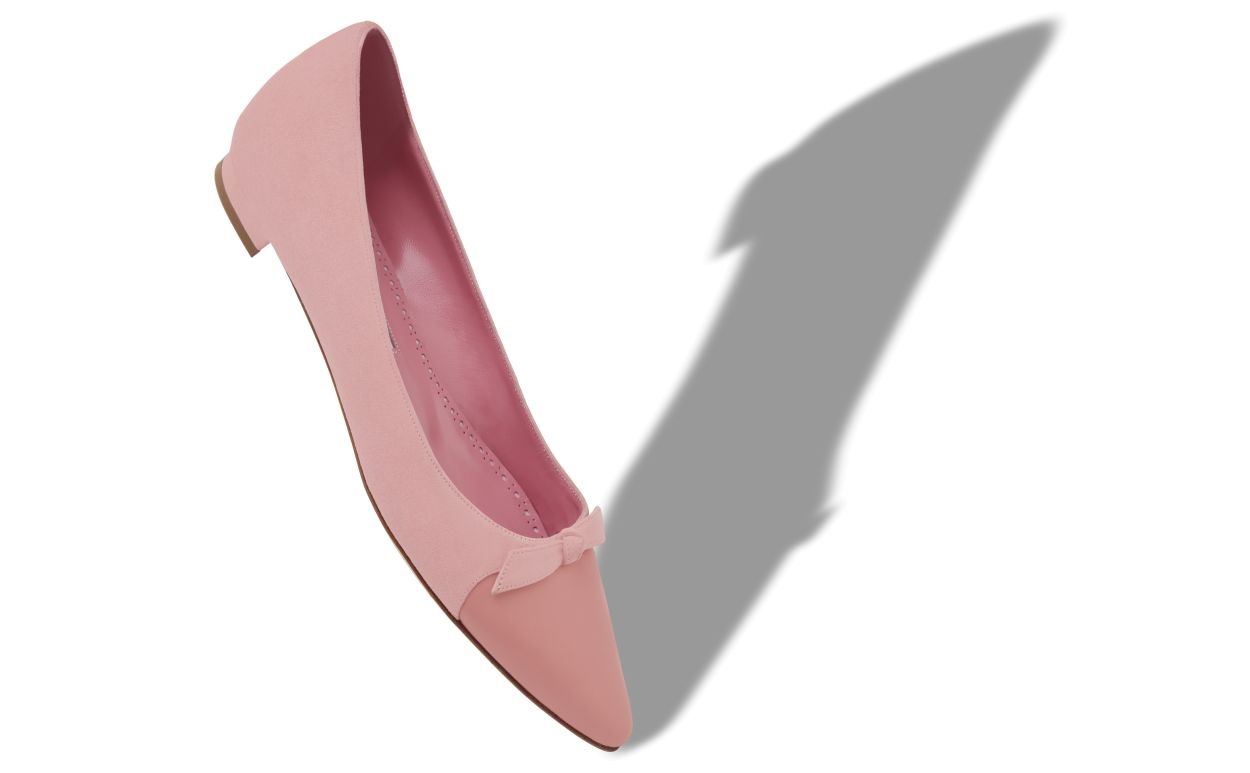 Pink Suede Bow Detail Flat Pumps - 2