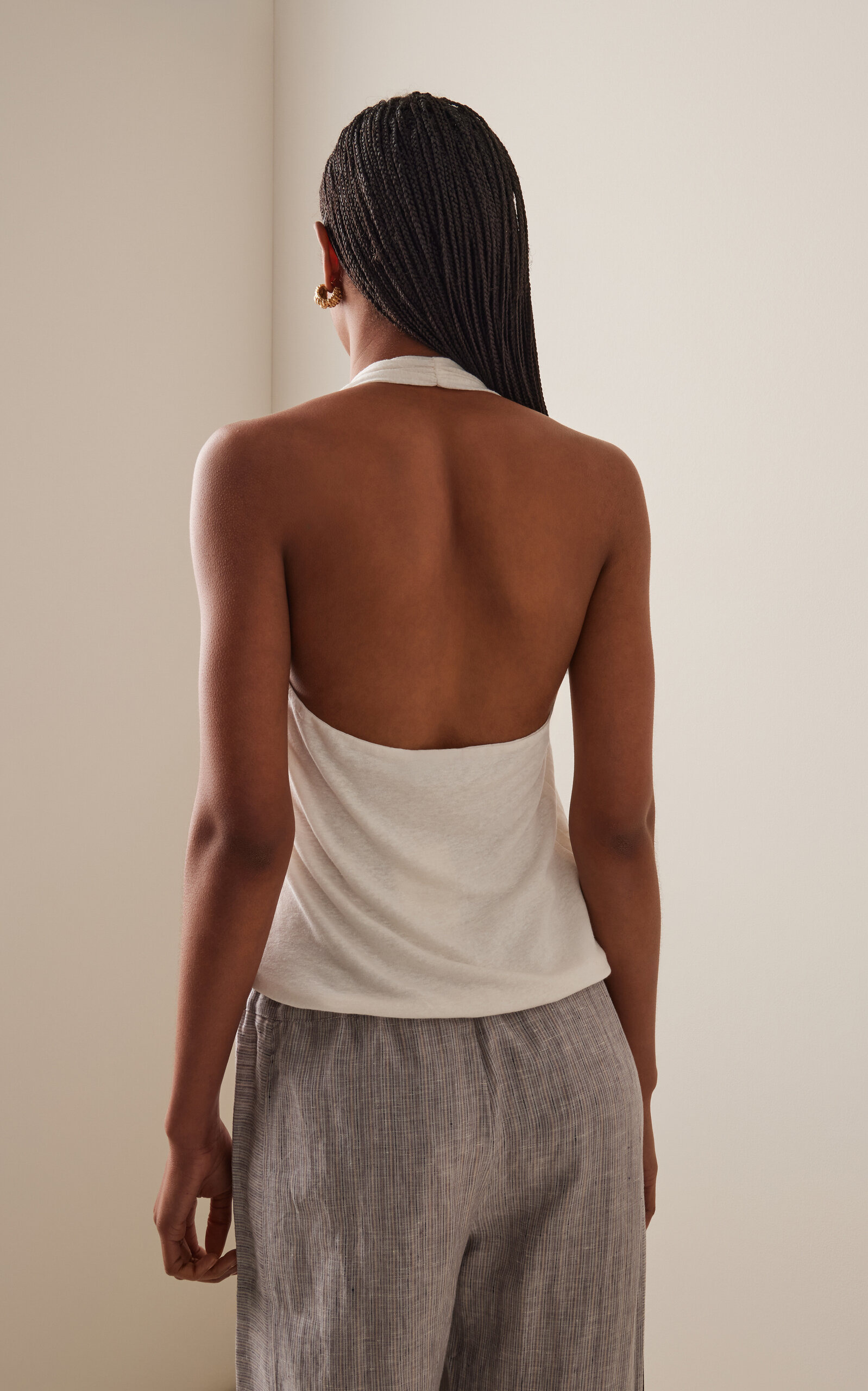 Linen-Blend Jersey Wrap Halter Top white - 4