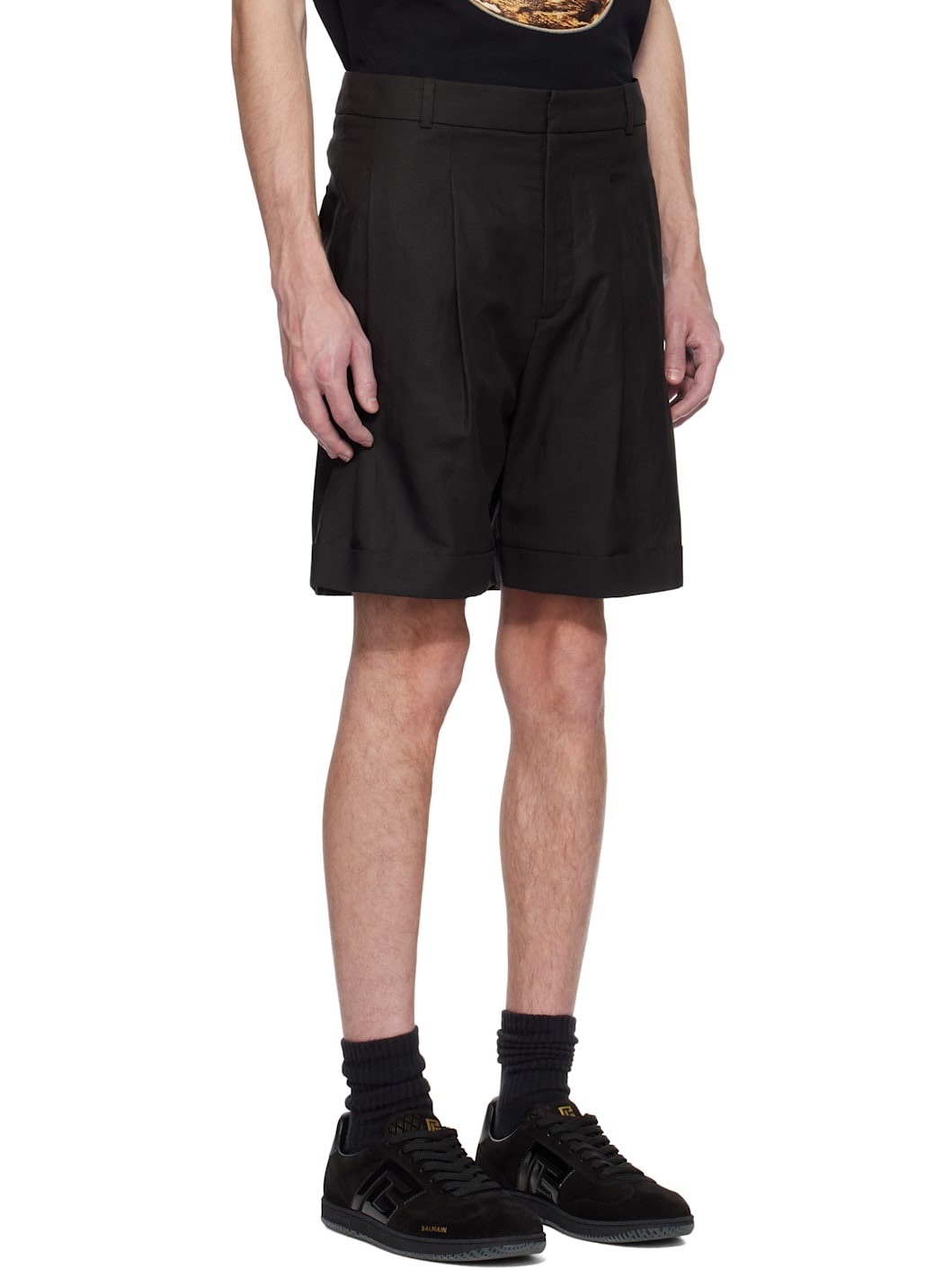 Black Pleated Bermuda Shorts - 2