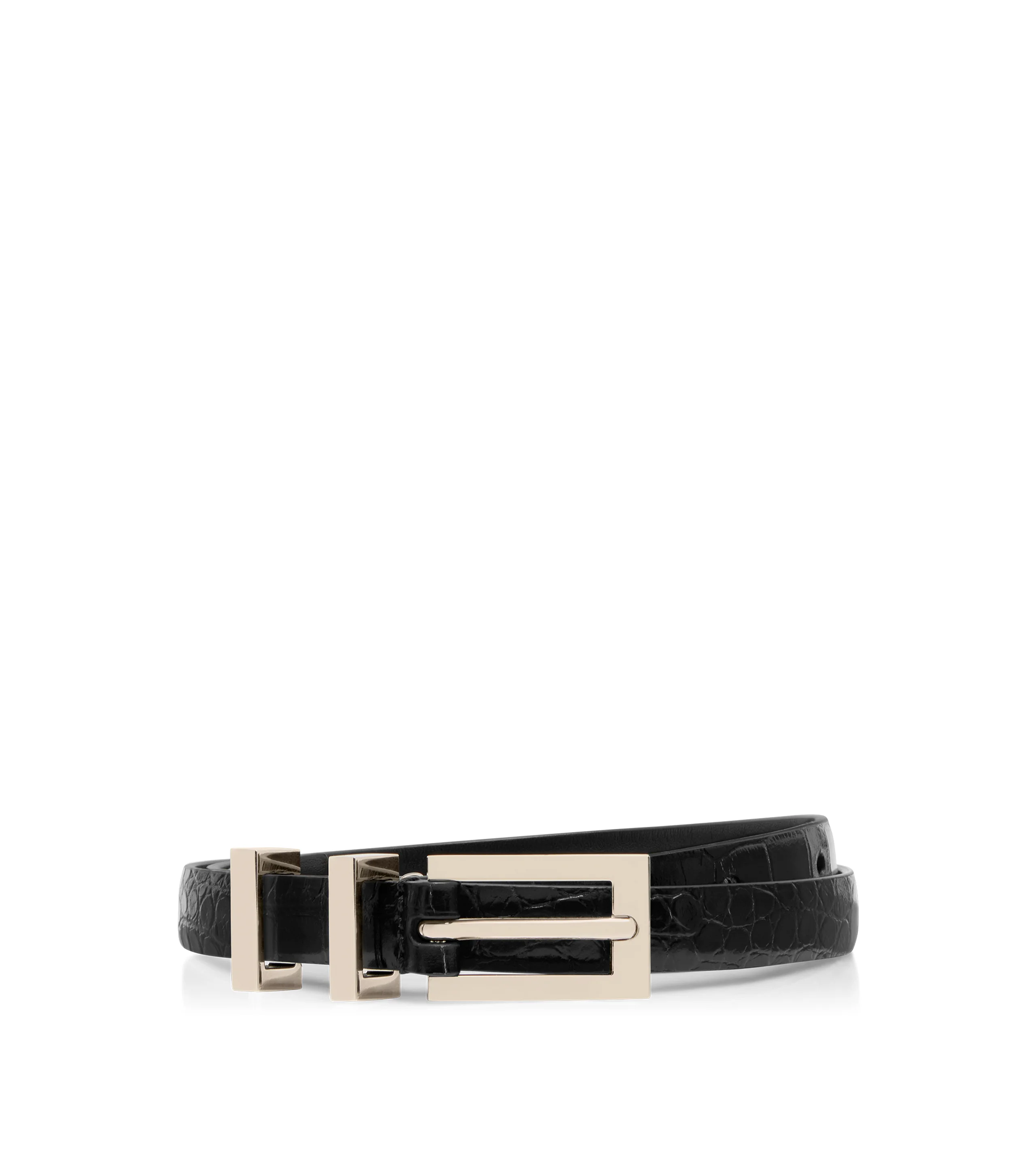 SHINY STAMPED CROCODILE LEATHER FRAME BUCKLE BELT - 1
