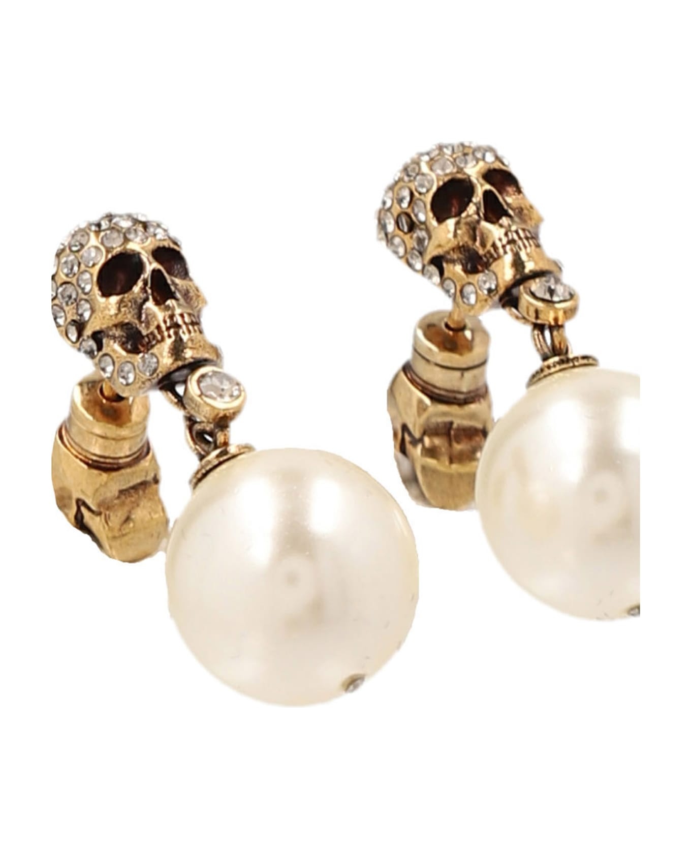 Pearl Skull Earrings In Antiqued Gold - 3