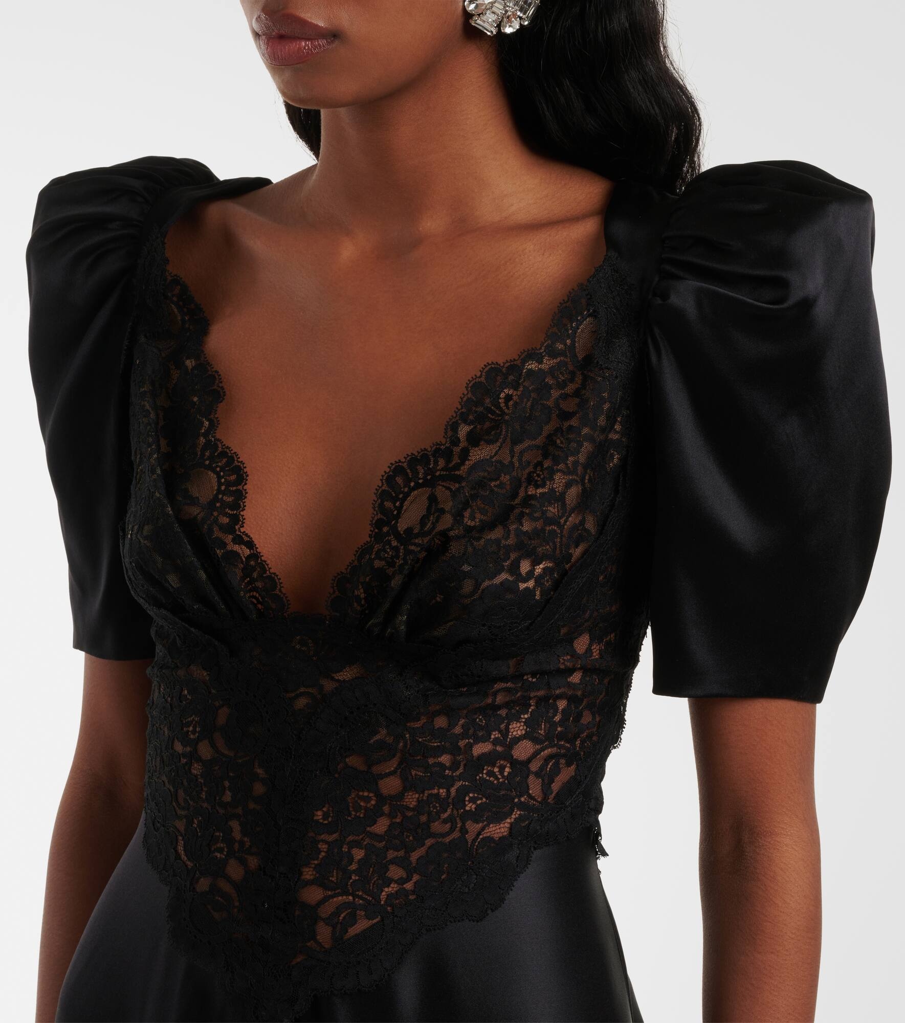 Lace-trimmed silk charmeuse minidress - 4