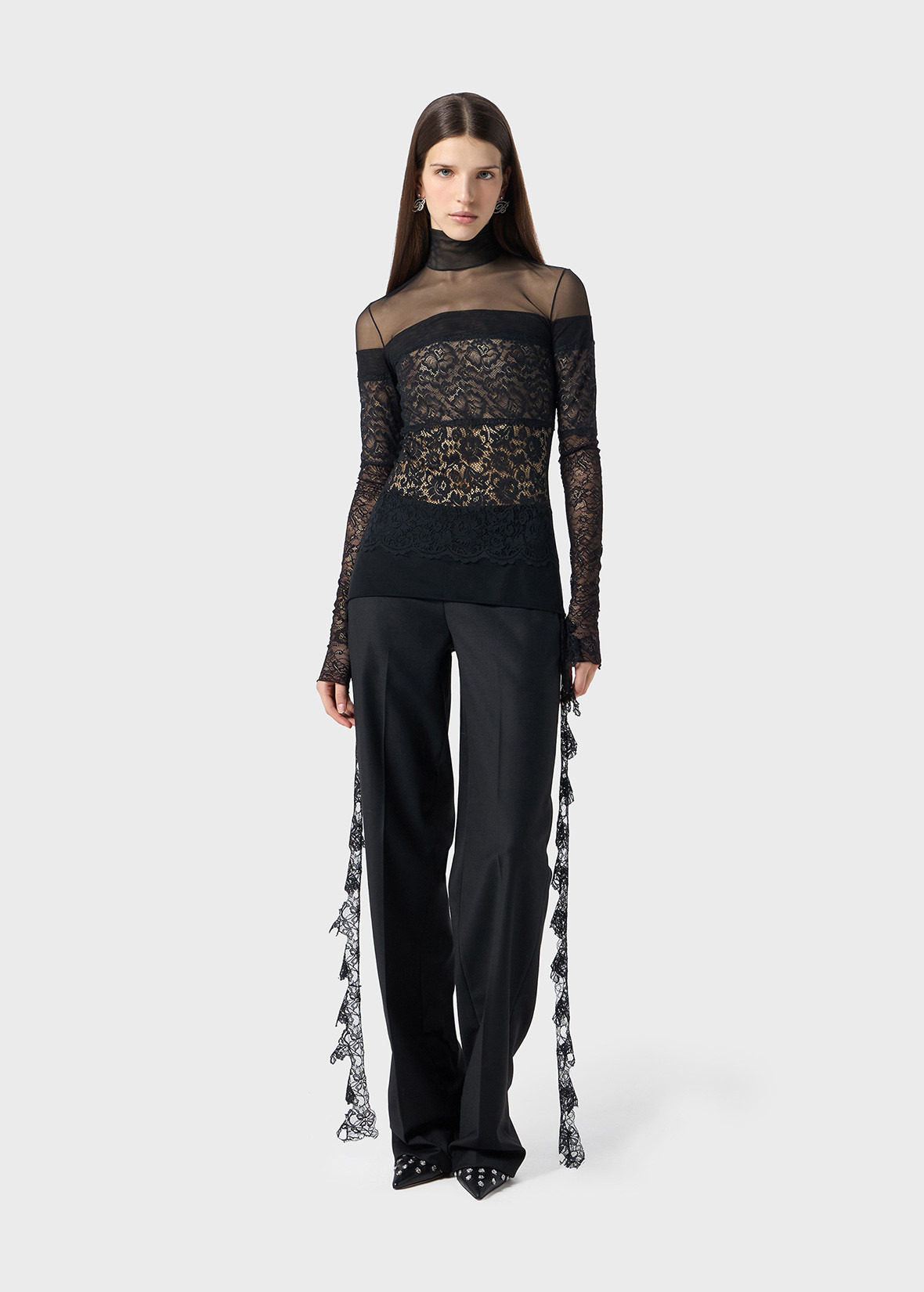 TWILL PANTS WITH SCALLOPED LACE - 2