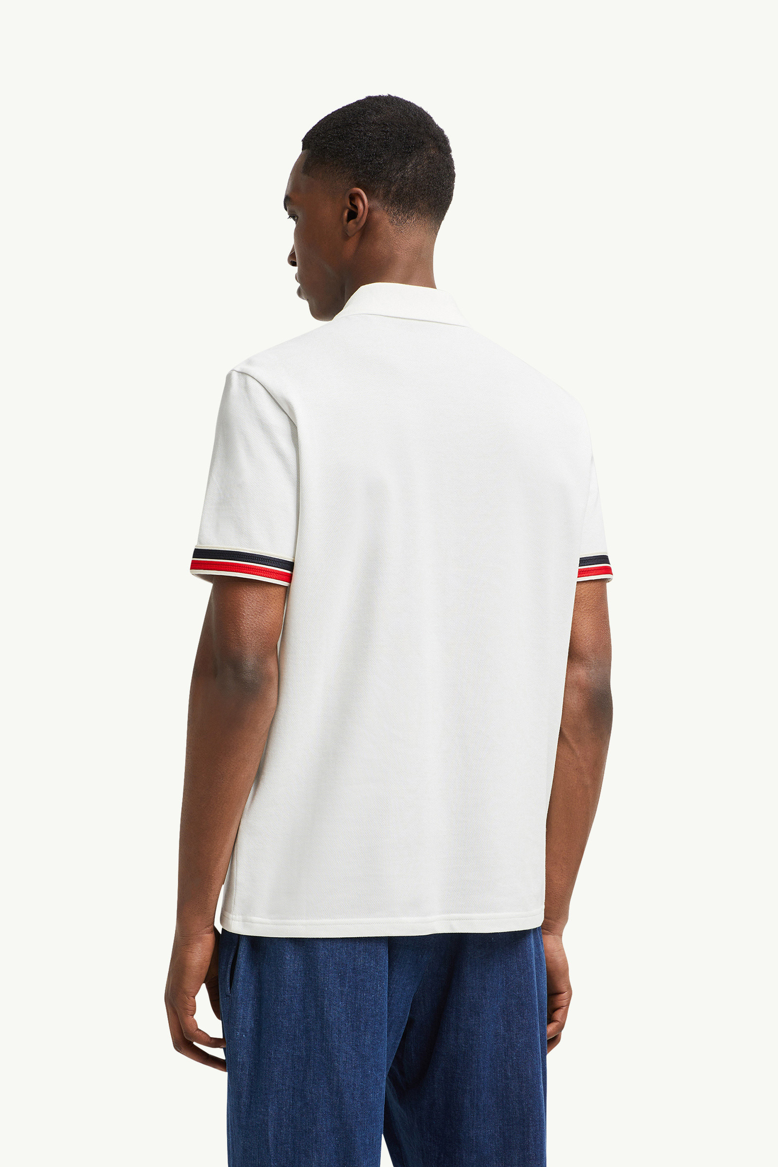 Striped Trim Cotton Piquet Polo Shirt - 5
