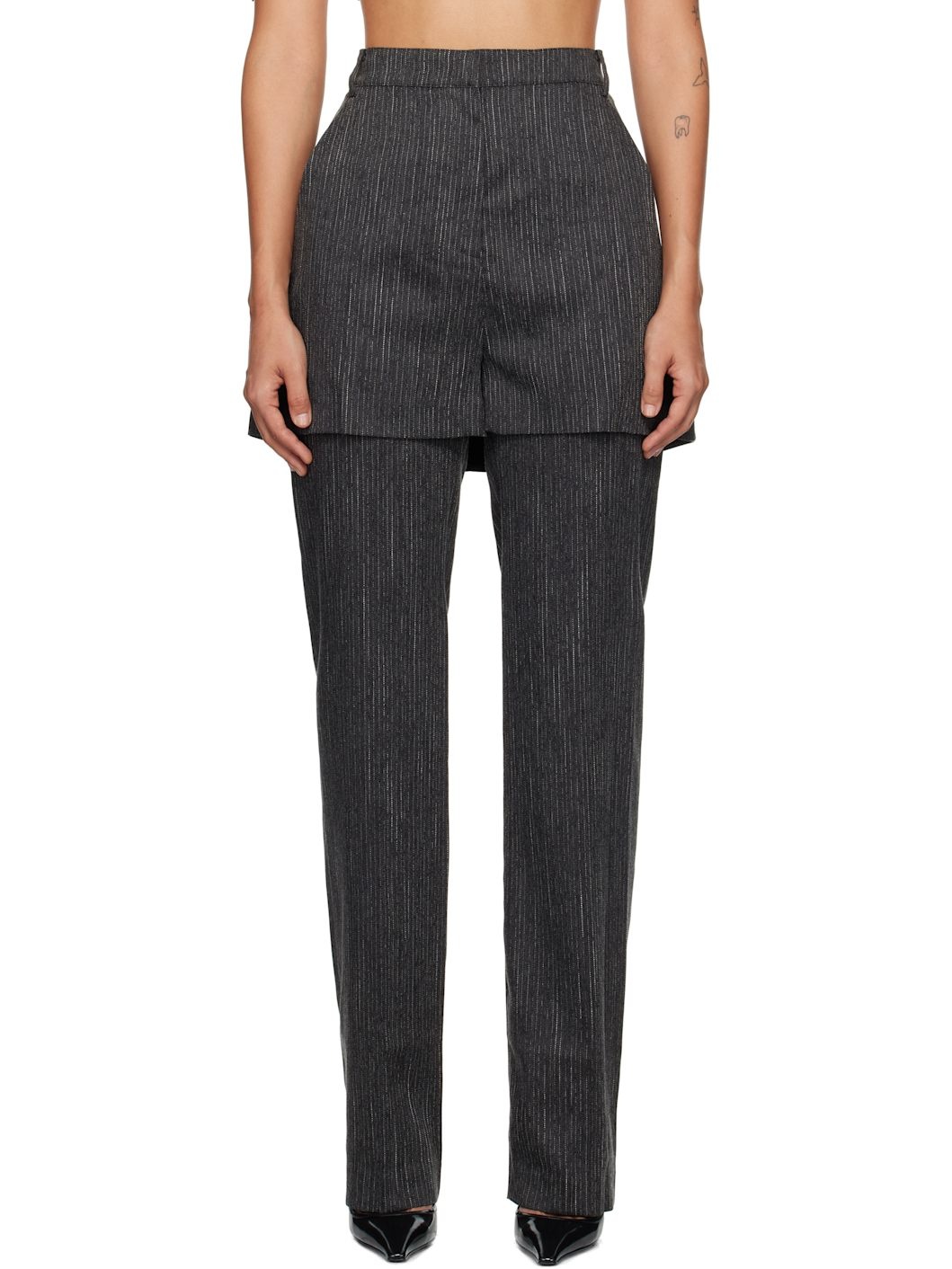 Gray Shorts Layered Trousers - 1