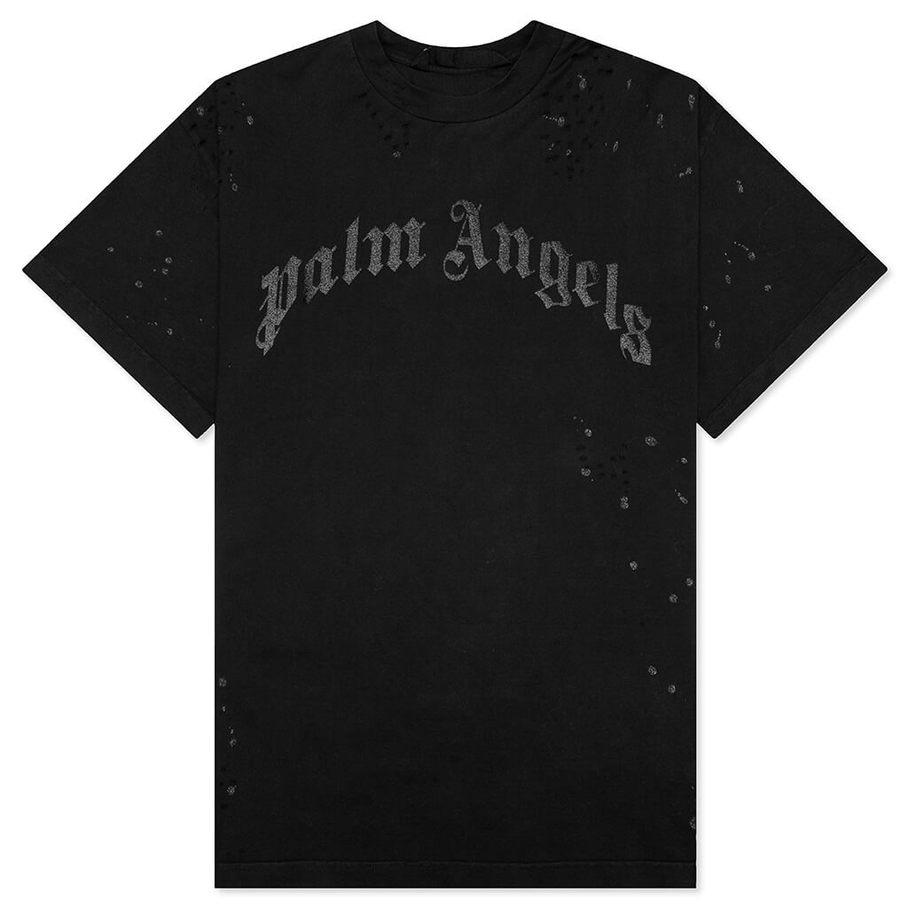 PALM ANGELS GLITTERED LOGO CLASSIC TEE - BLACK/BLACK - 1
