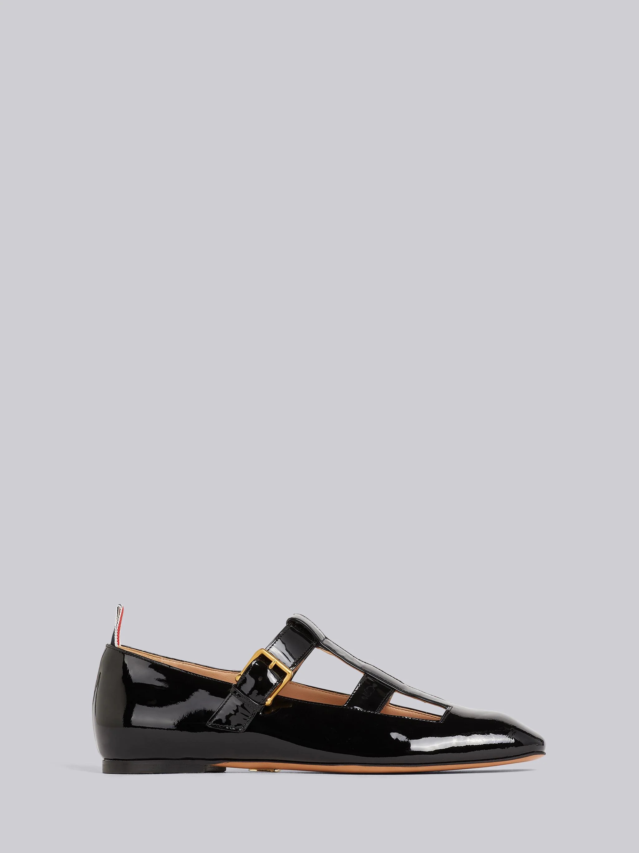 Black Soft Patent Calfskin T-bar Mary Jane Flat - 1