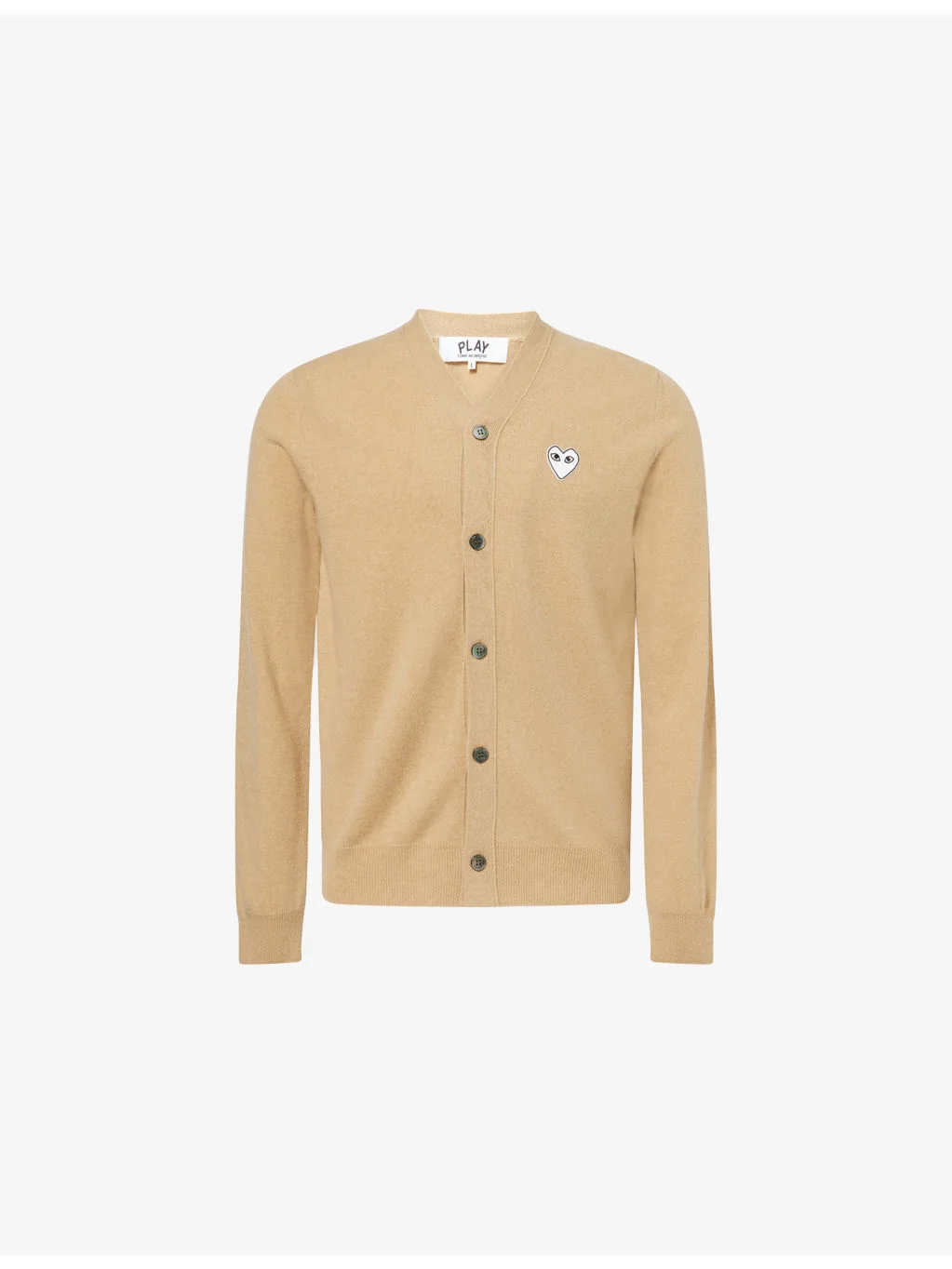 Heart-Embroidered Knitted Wool Cardigan - 1