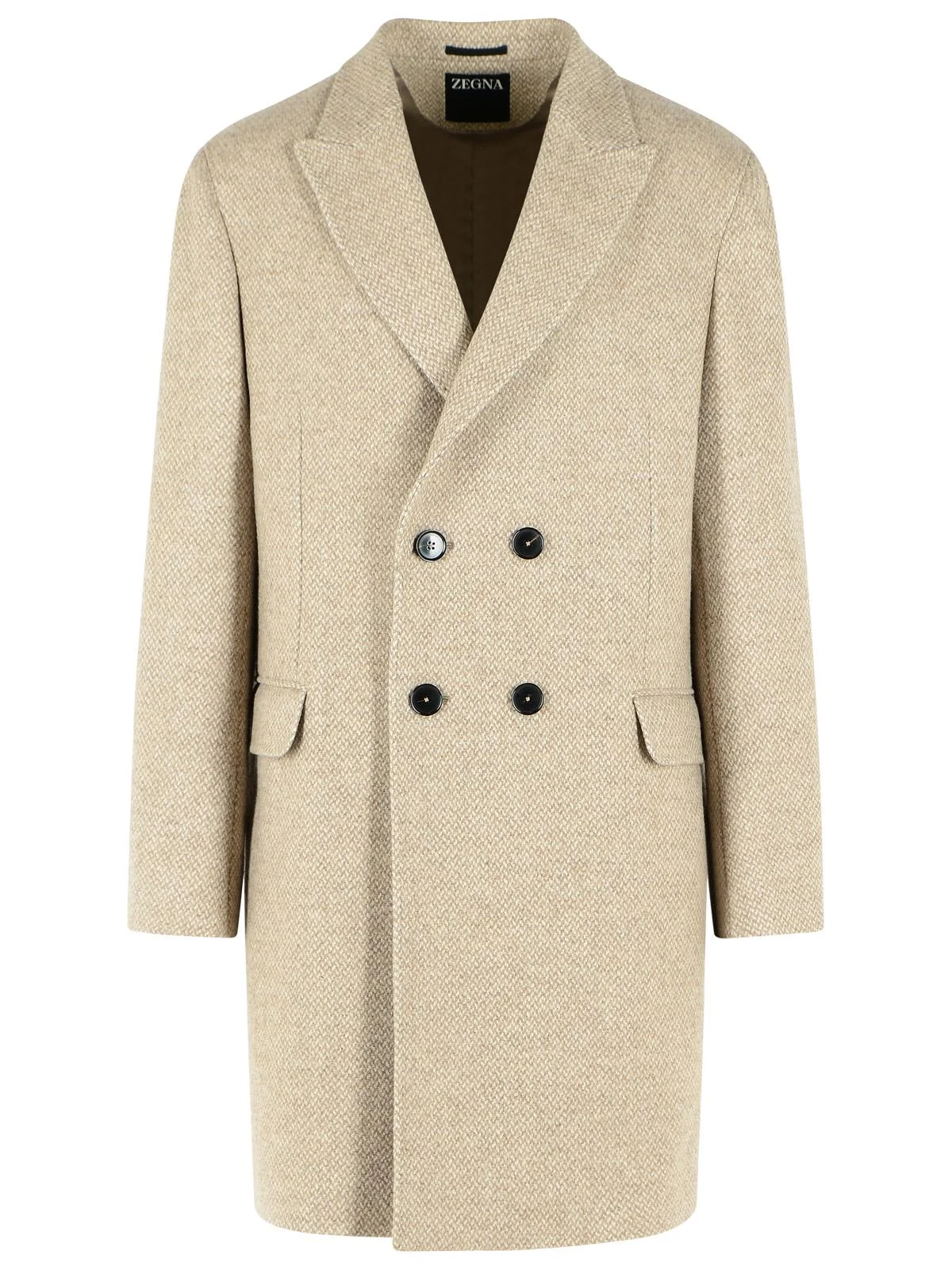 Zegna Beige Wool And Cashmere Coat - 1