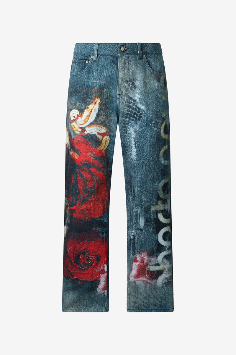 Jeans with Rose and Snake Print 1