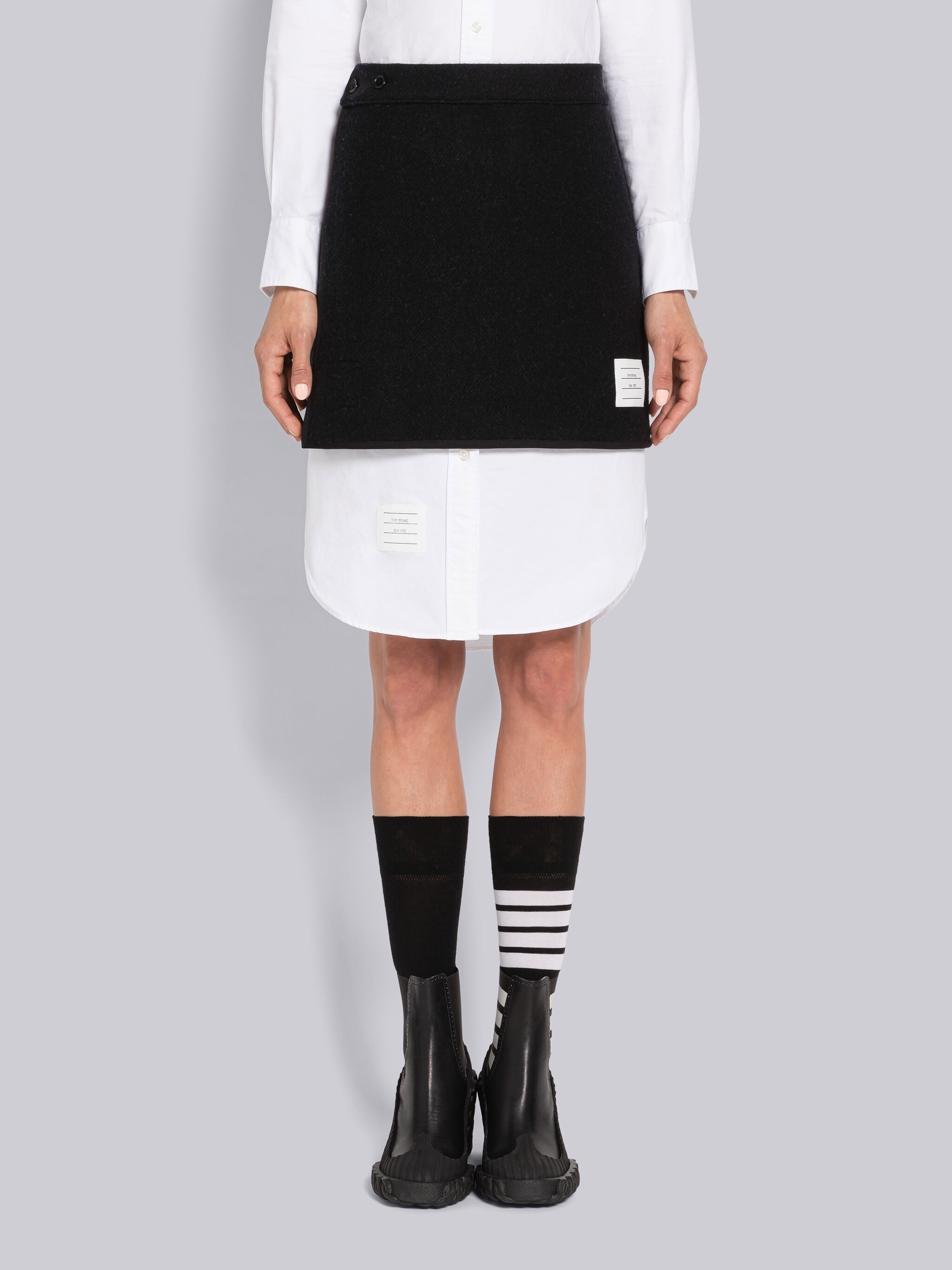 Double Face Wool Herringbone Reversible Mini Wrap Skirt - 2