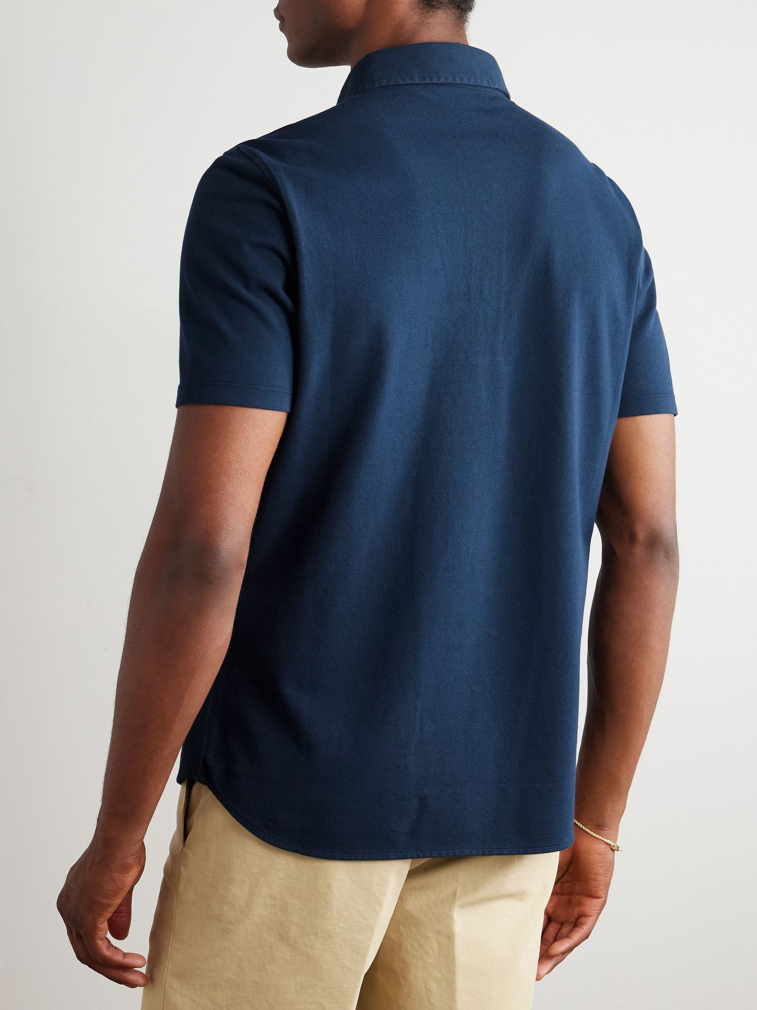 Garment-Dyed Cotton-Piqué Polo Shirt Navy - 3