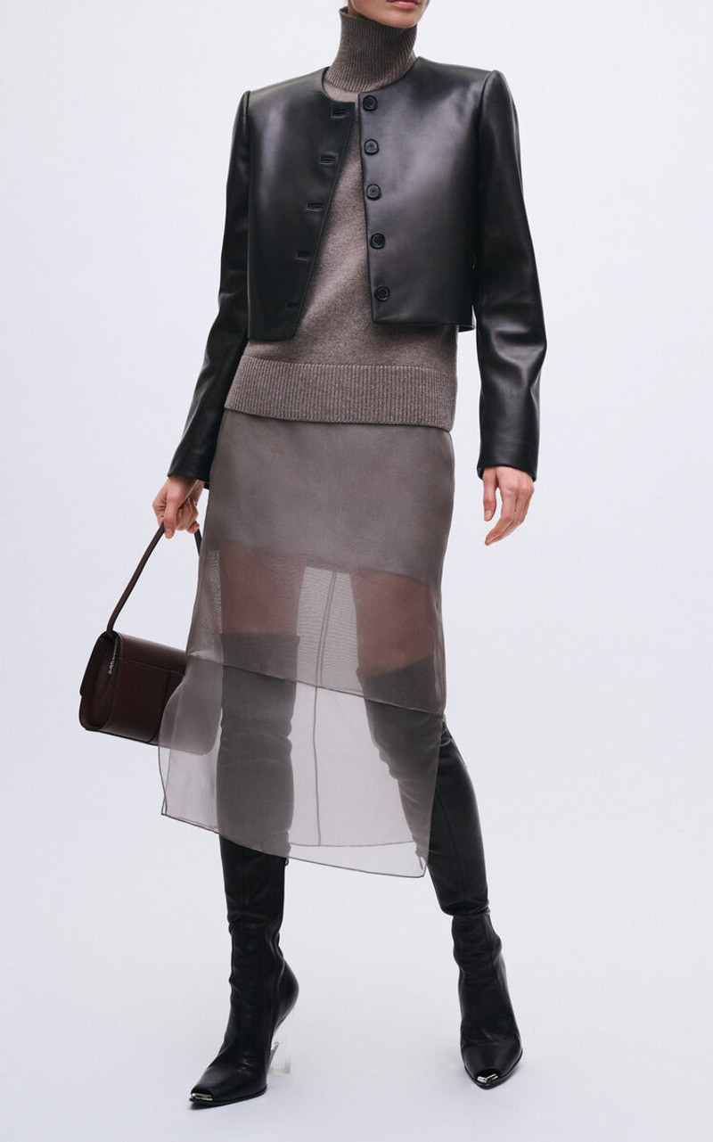 BRANDON MAXWELL The Brett Sheer-Overlay Silk Midi Skirt neutral outlook