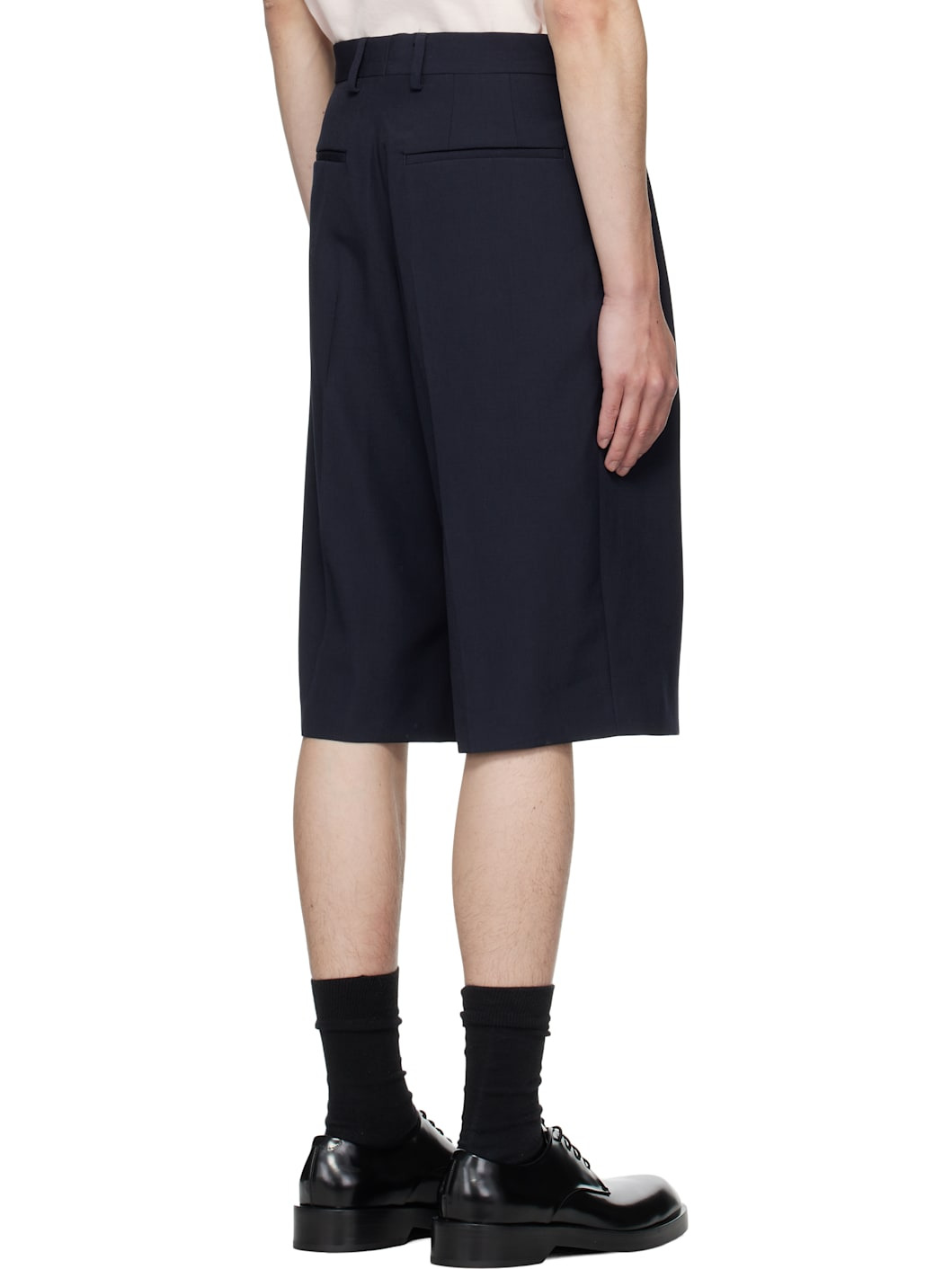 Navy Tailored Wool Shorts - 3