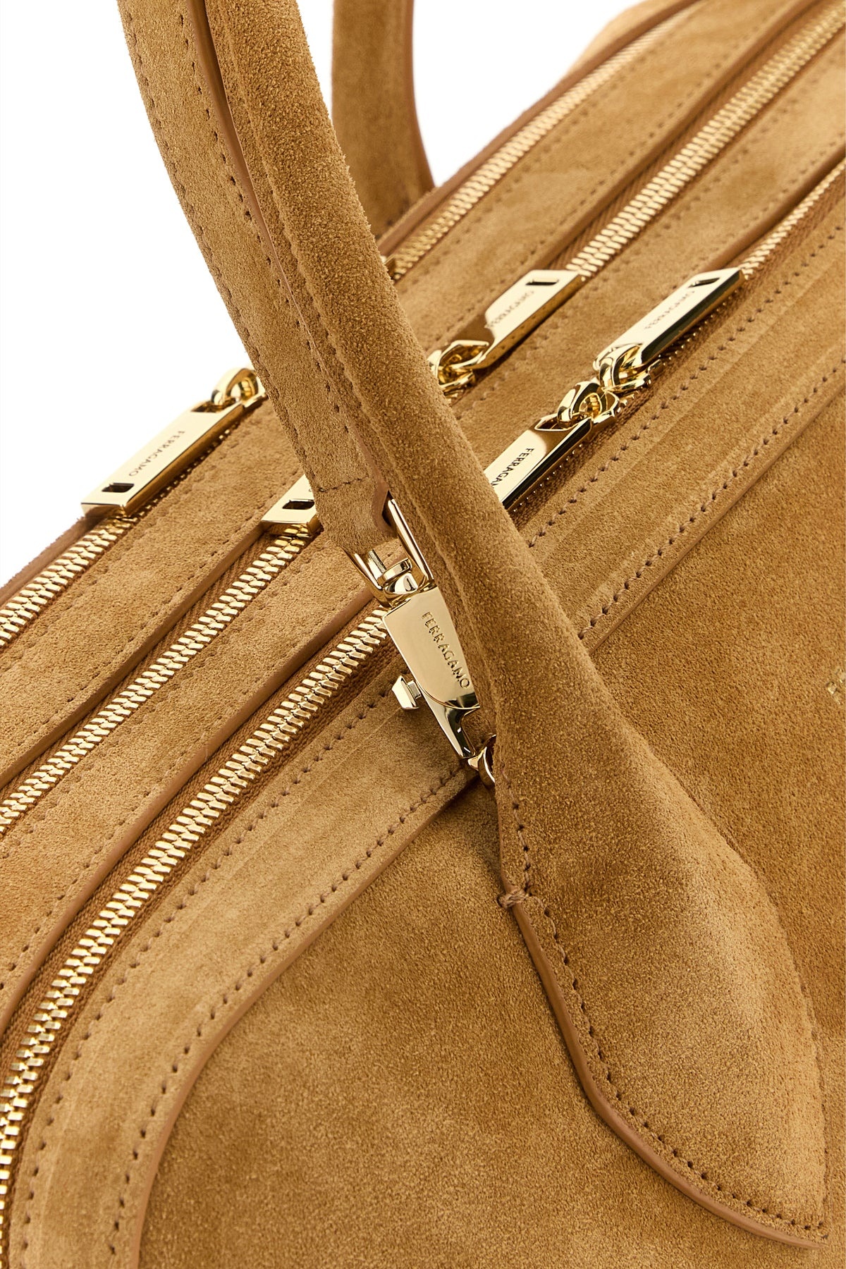 Camel suede medium handbag - 4