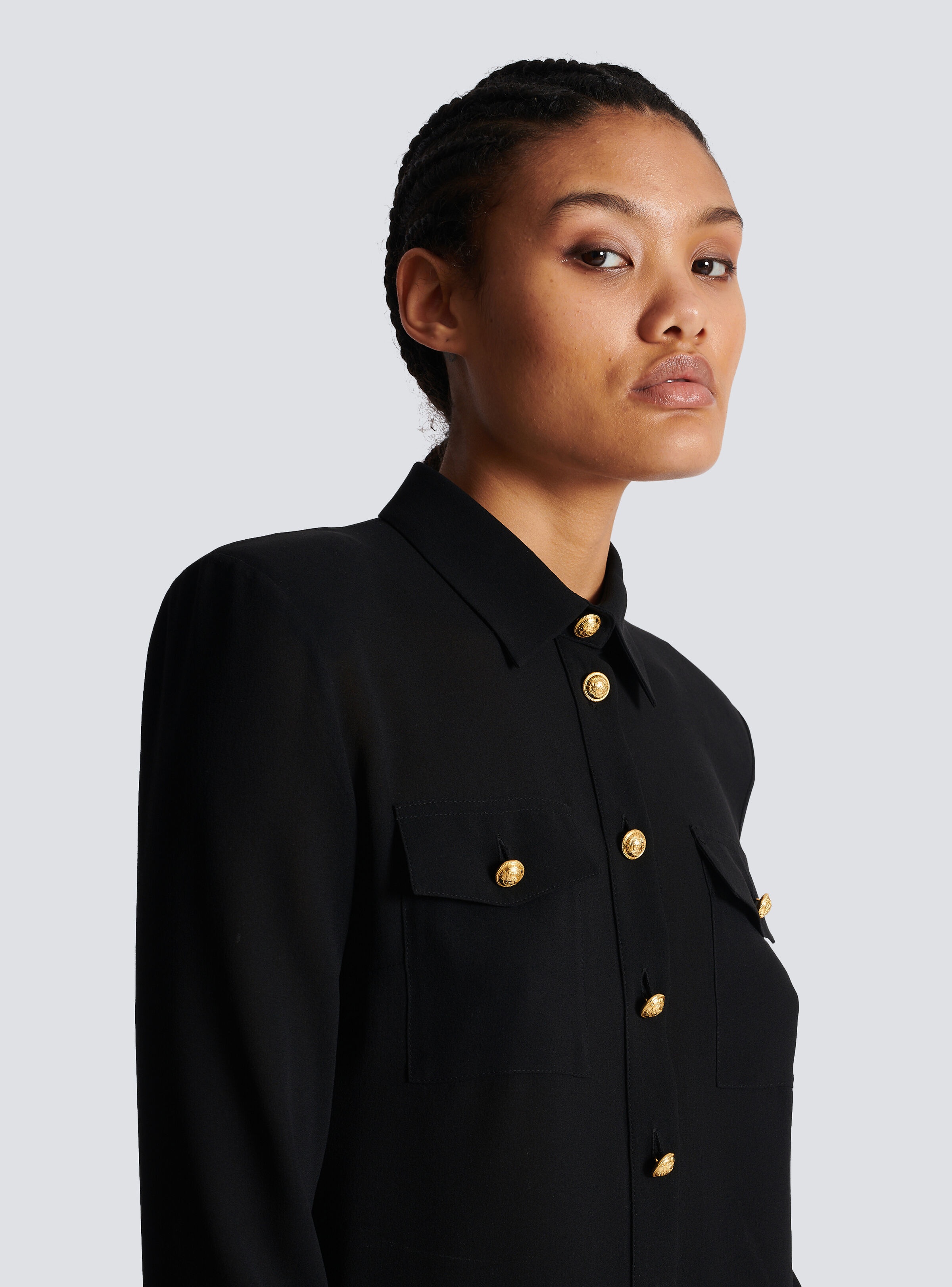 Crepe shirt with golden buttons - 7