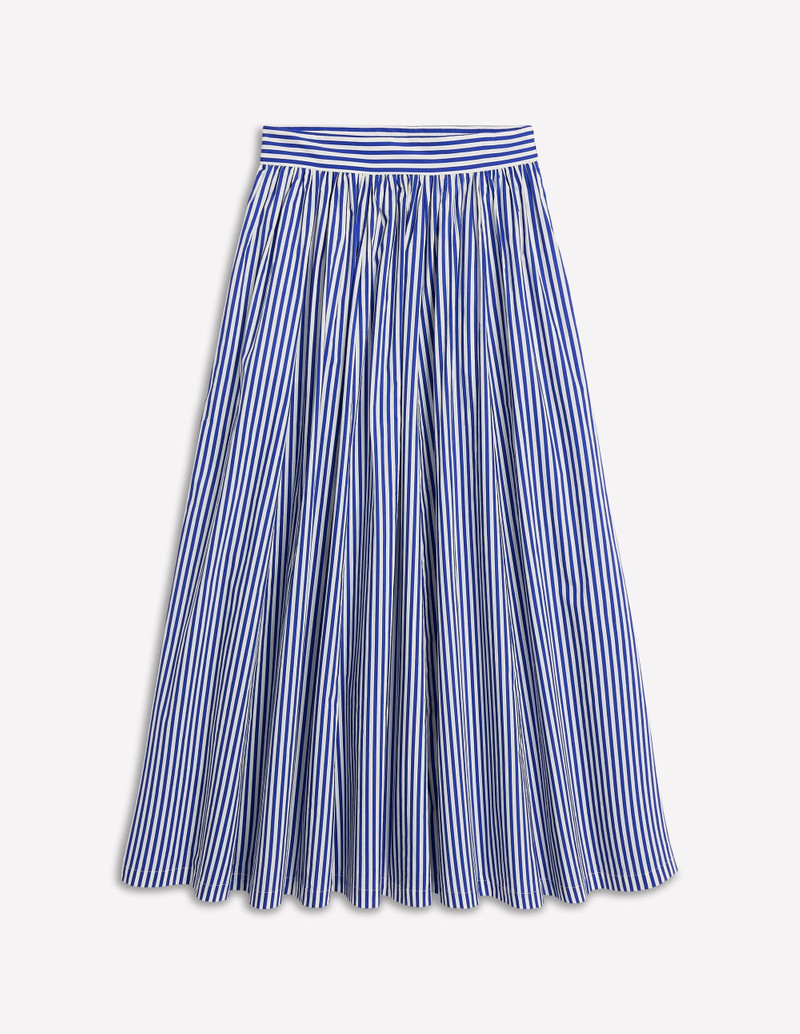 Full Poplin Maxi Skirt-Kingfisher Blue, Fine Stripe 1