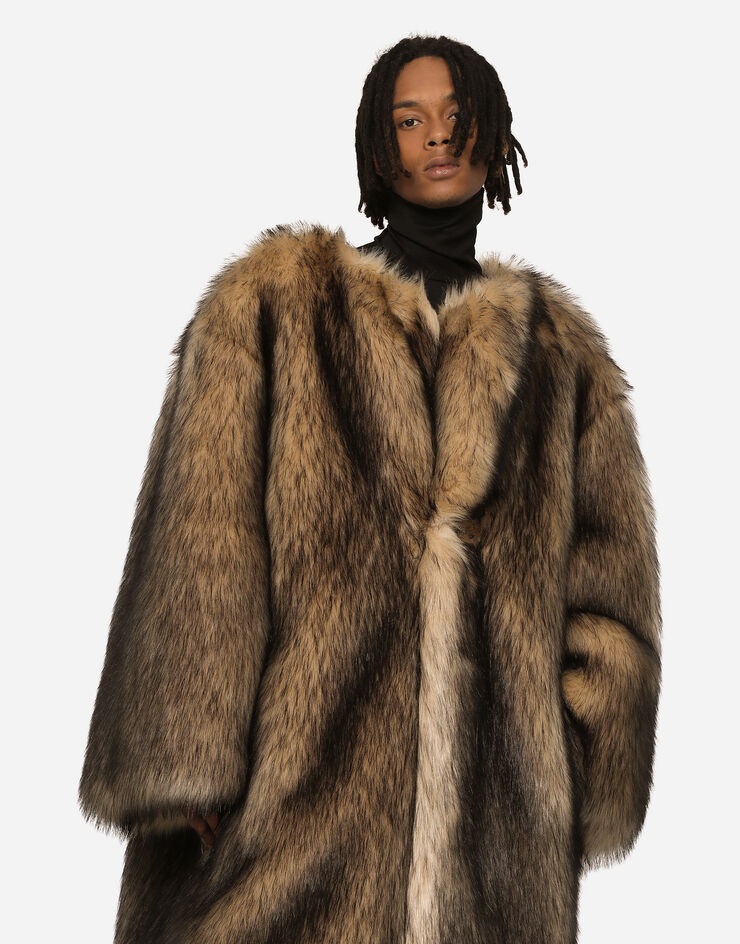 【VIP価格】DOLCE & GABBANA Brown Raccoon Fur Coat Dolce & Gabbana Elegant Brown Raccoon Fur Knee-Length Coat