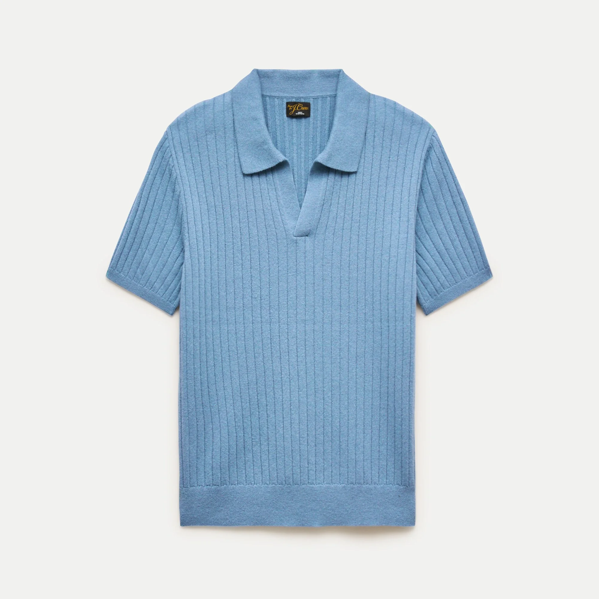 Short-sleeve cashmere ribbed johnny-collar sweater-polo - 1