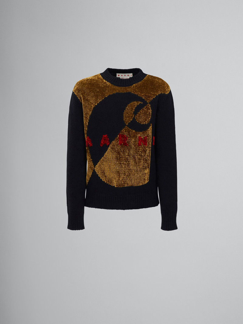 MARNI X CARHARTT WIP - JUMPER IN BLACK WOOL AND SILK WITH LOGO - 1
