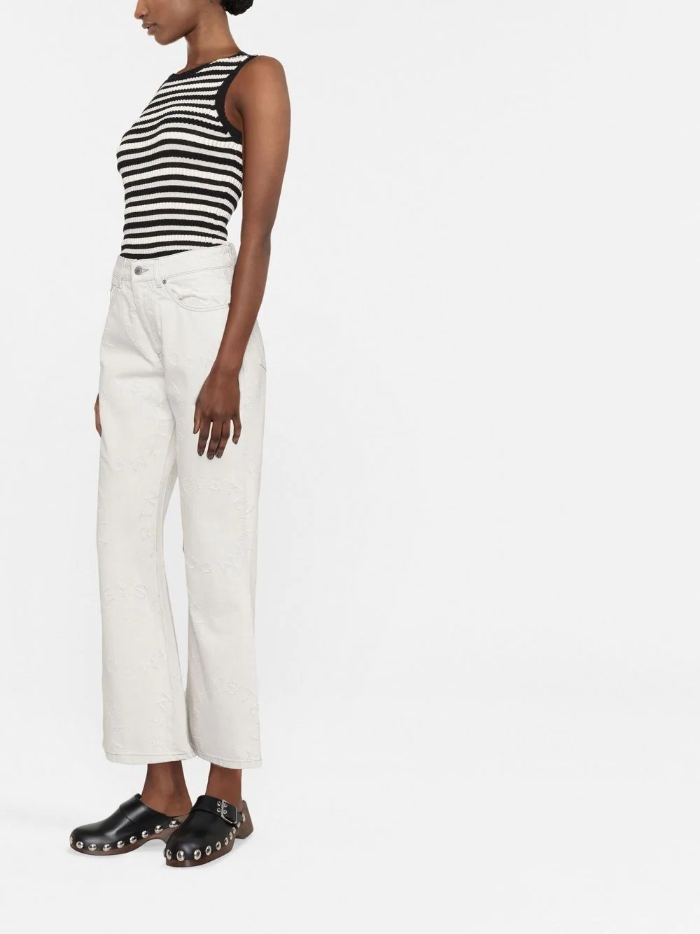 logo flared high-waisted trousers - 4