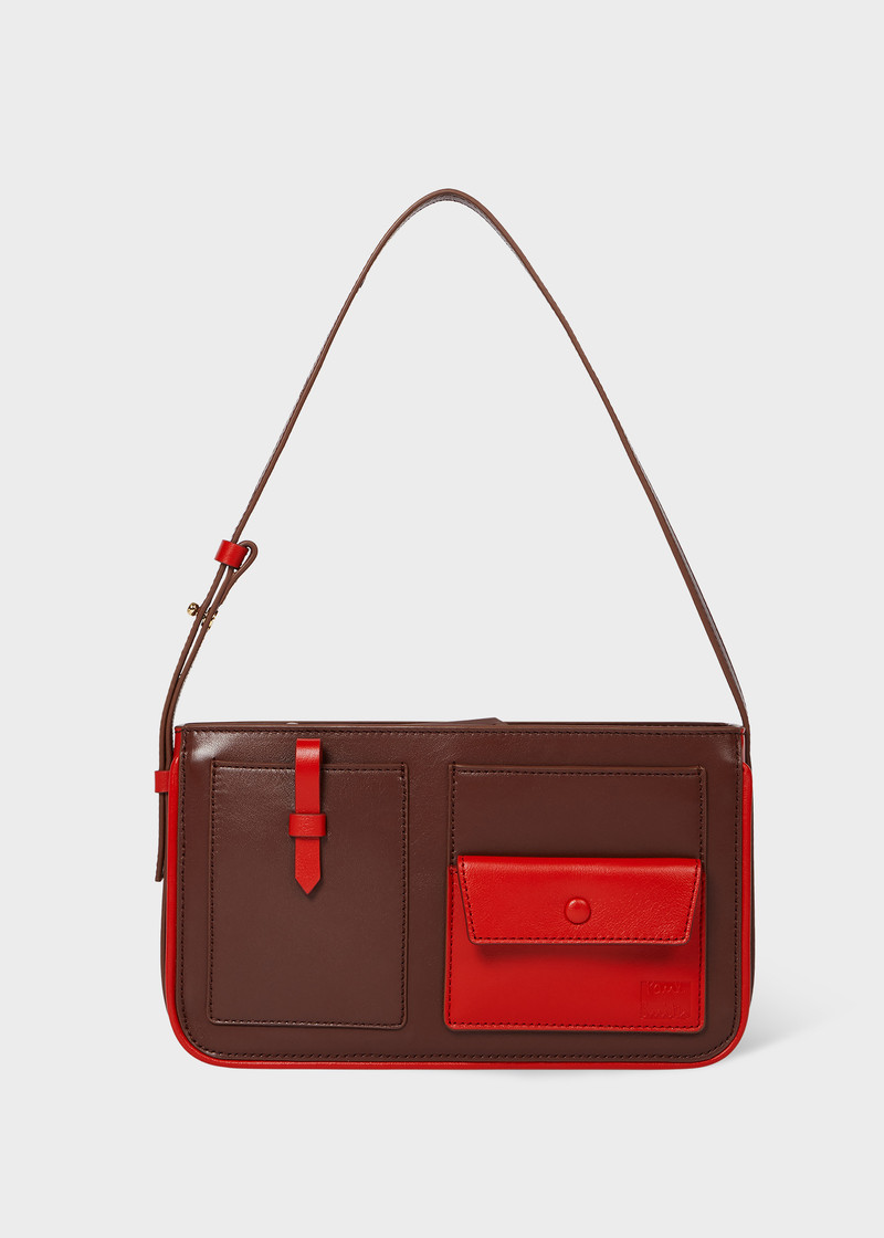 Women's Red Leather Pocket Pochette Bag 1