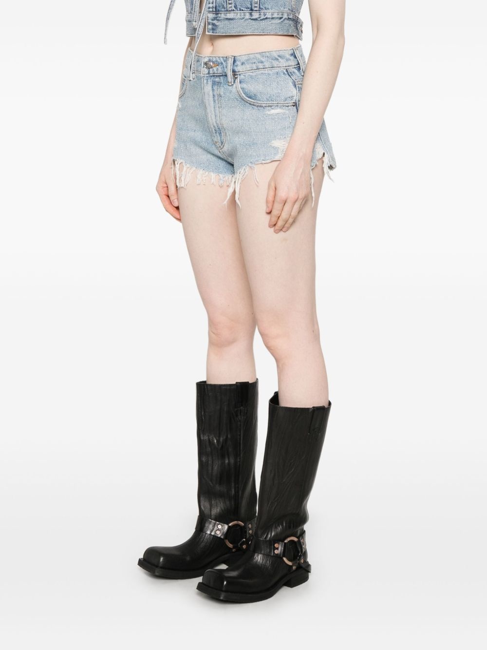 rhinestoned frayed shorts - 3