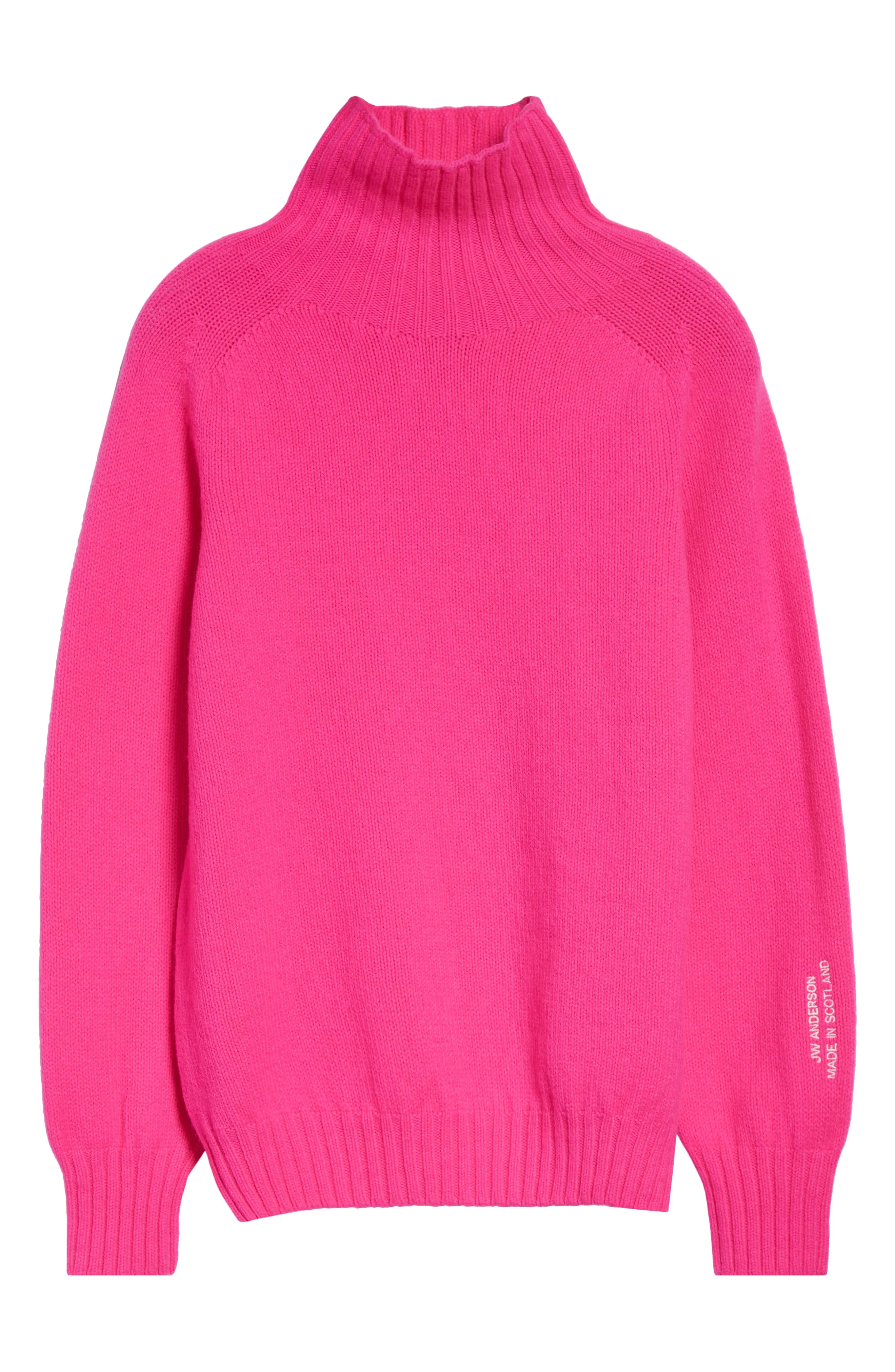 JW Anderson Logo Embroidered Wool Turtleneck Sweater in Neon Pink at Nordstrom - 1