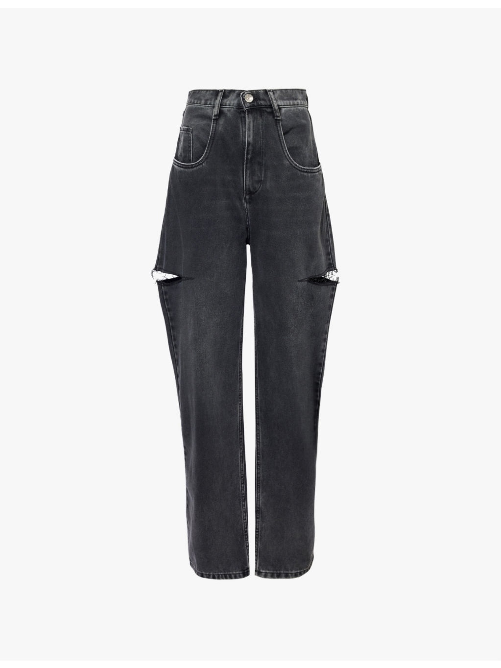 Slashed faded-wash wide-leg mid-rise jeans - 1