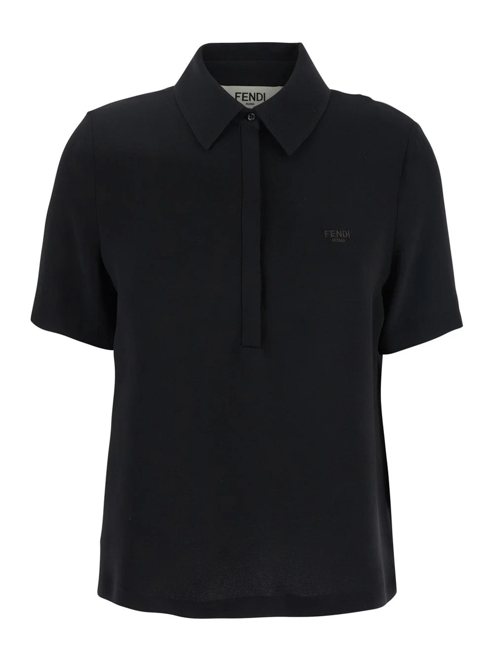 Fendi Women Black Polo Shirt With Classic Collar And Logo Lettering On The Front In Silk Woman - 1