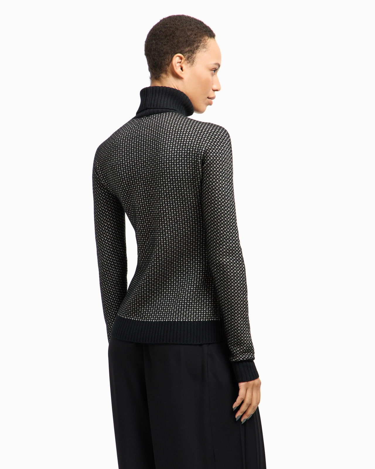 JACQUARD WOOL AND CASHMERE MOCK-NECK JUMPER WITH LEATHER DETAIL - 3