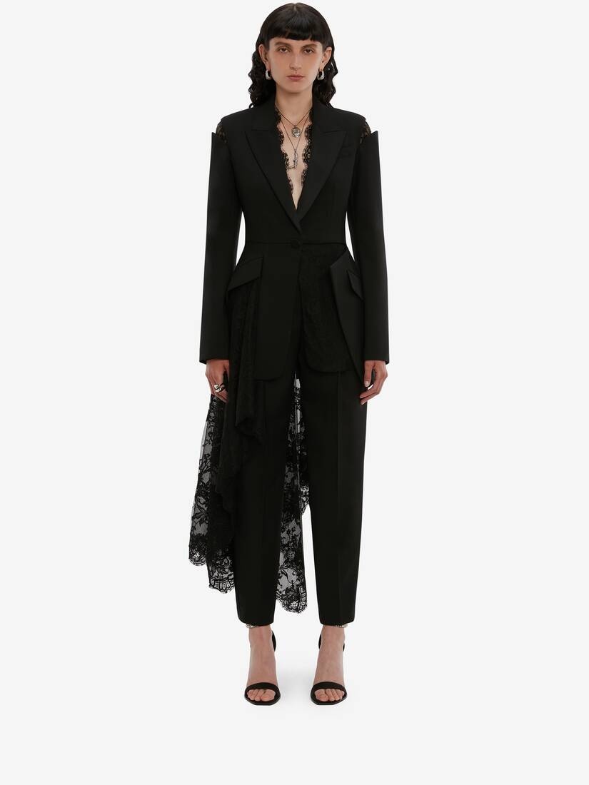 Asymmetric Lace Drape Jacket in Black - 2