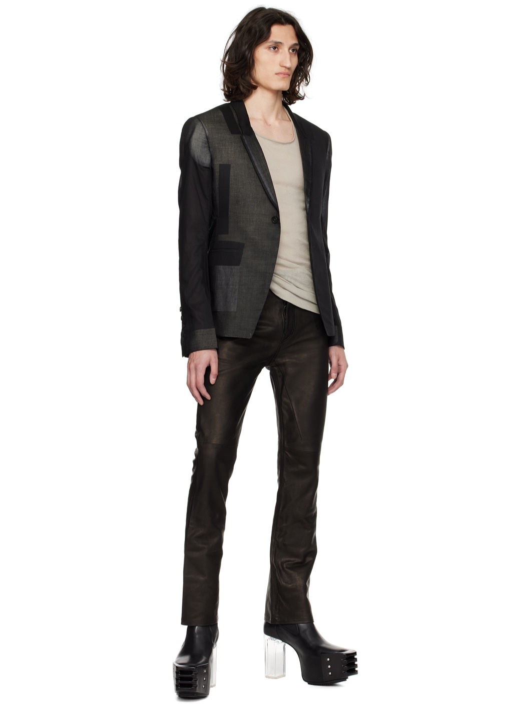 Black Jim Cut Leather Pants - 4