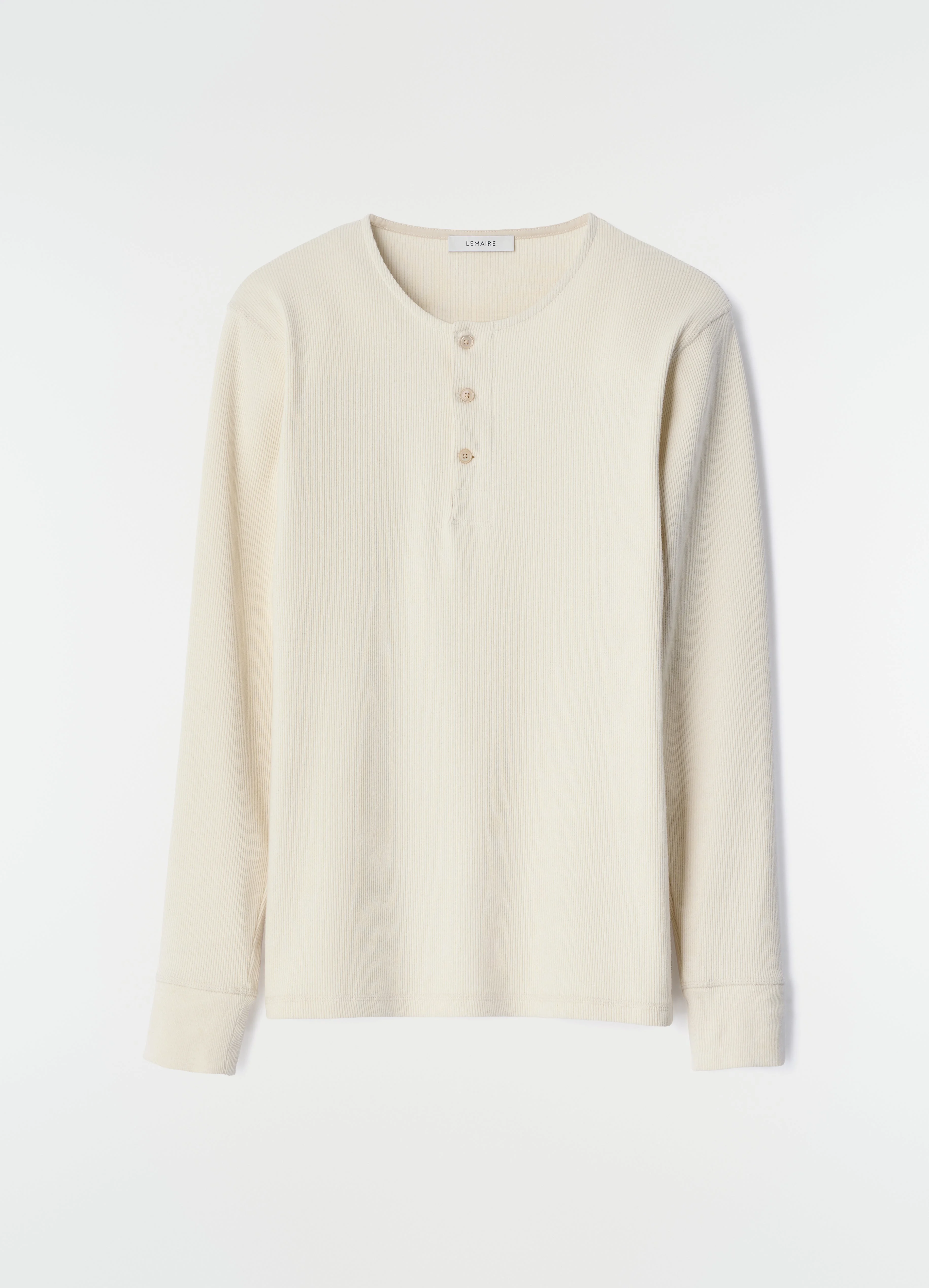 LONG-SLEEVE HENLEY T-SHIRT IN LINEN AND COTTON RIBBED JERSEY - 1