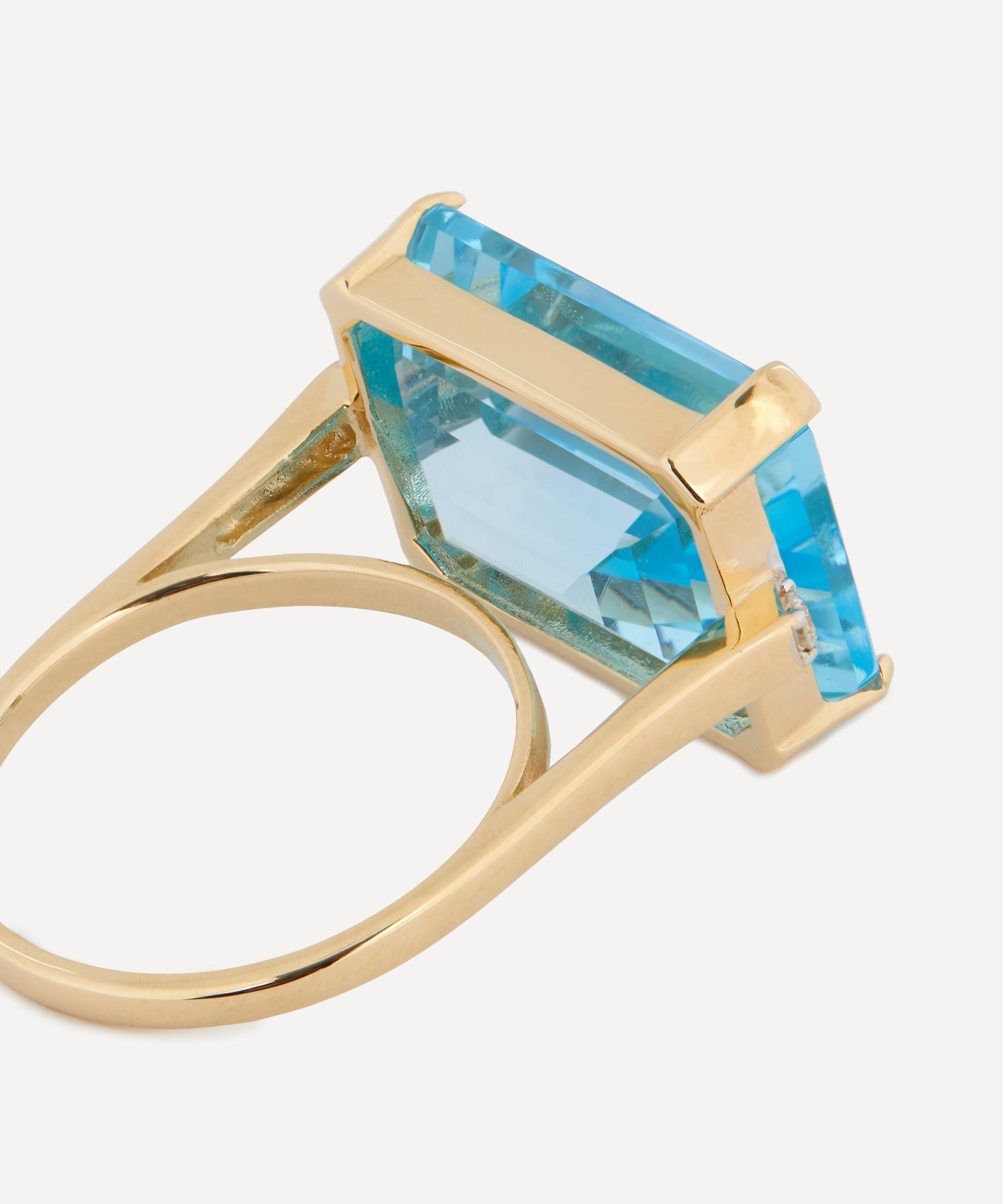 14ct Gold East West Blue Topaz Ring - 3