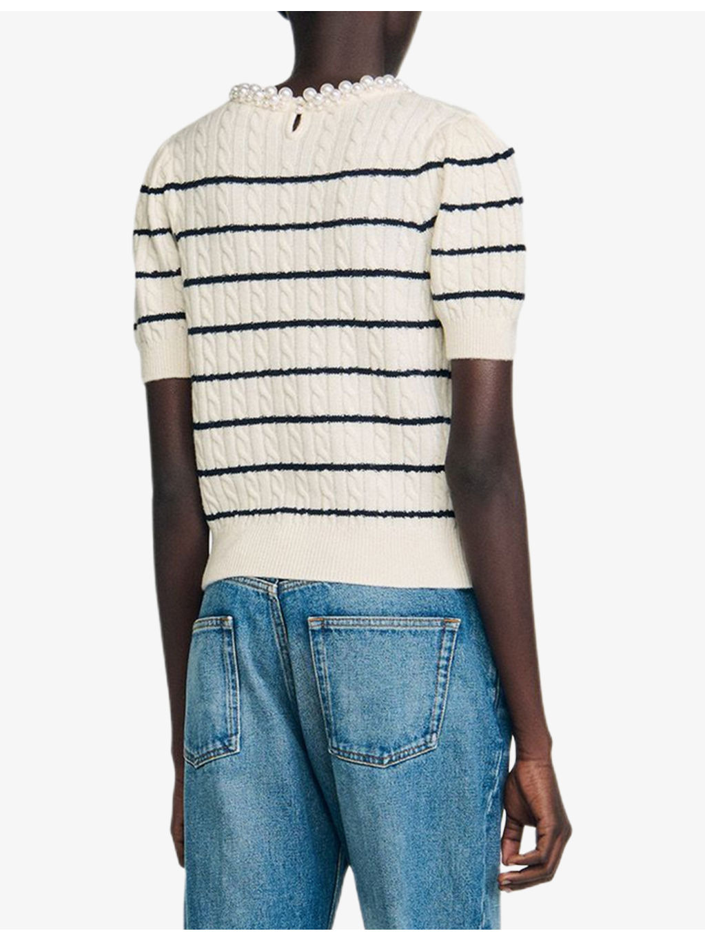 Pearl-Collar Short-Sleeve Striped Wool And Cashmere-Blend Jumper - 4