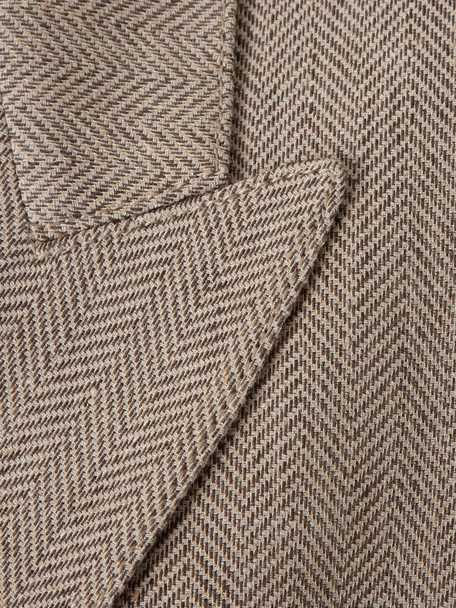 Genny double-breasted herringbone linen blazer Brown - 4