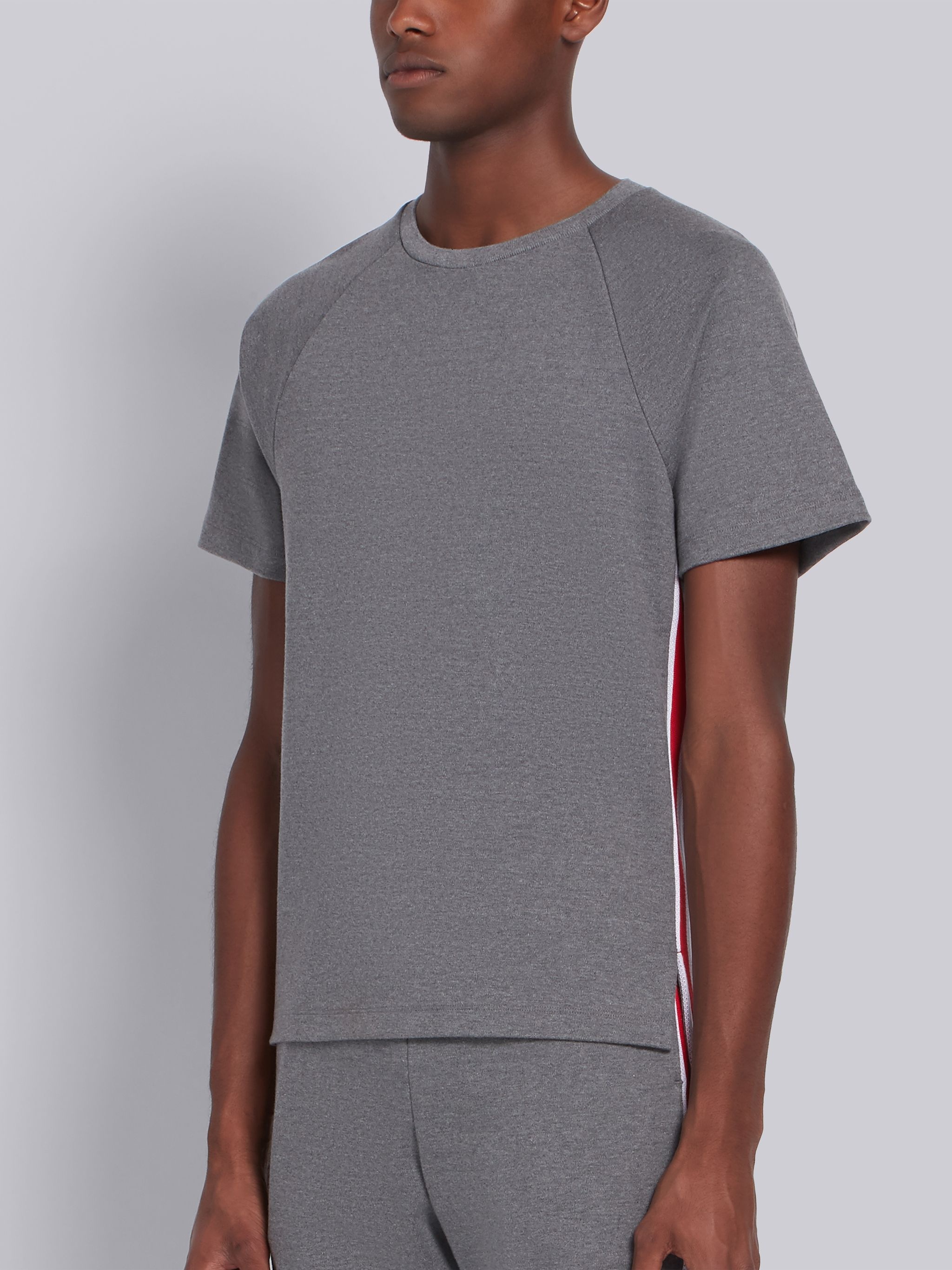 Medium Grey Cotton Interlocking RWB Stripe Short Sleeve Tee - 2