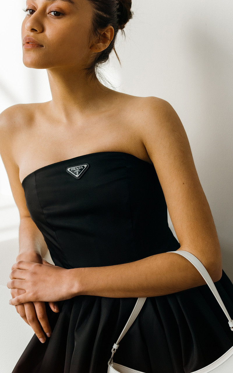 Logo-Detailed Nylon Gabardine Strapless Midi Dress black 5