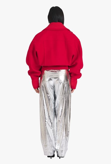 Oversized red wool bomber jacket - 3