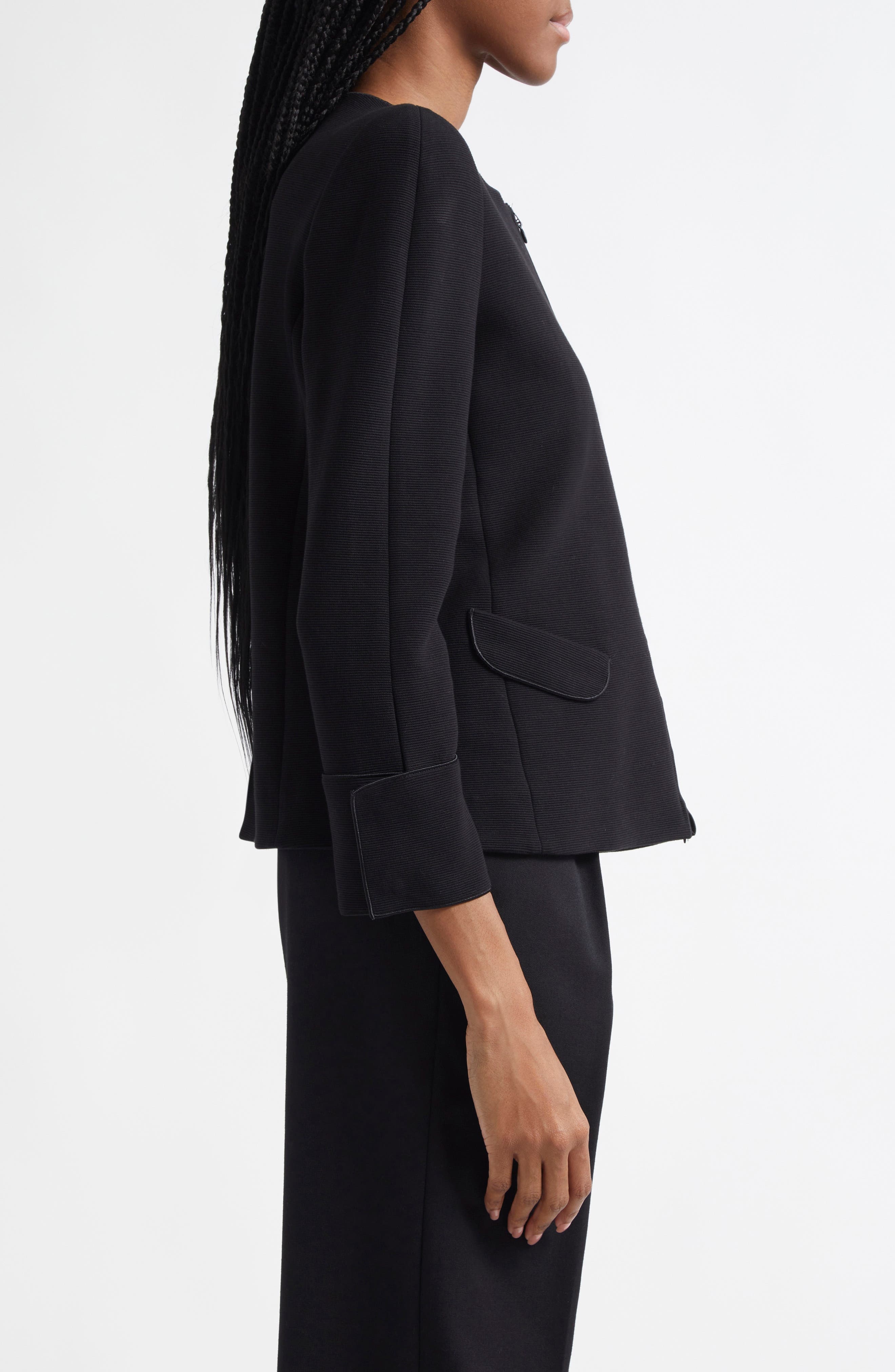 Emporio Armani Ottoman Stretch Cotton Short Jacket in Black at Nordstrom - 3