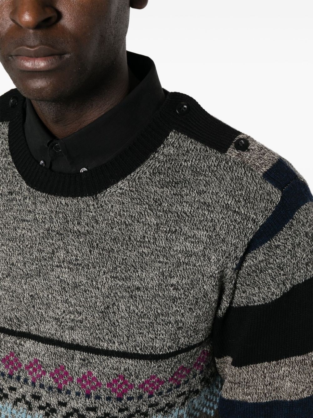 mixed-pattern wool jumper - 5