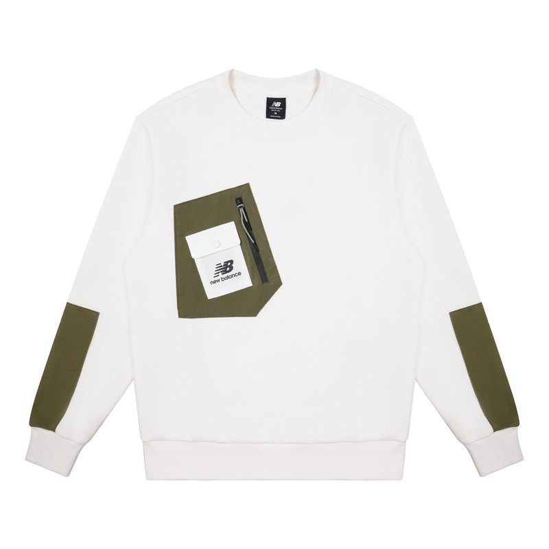 New Balance Pocket Splicing Knit Sports Round Neck Pullover Couple Style White AMT13378-IV - 1