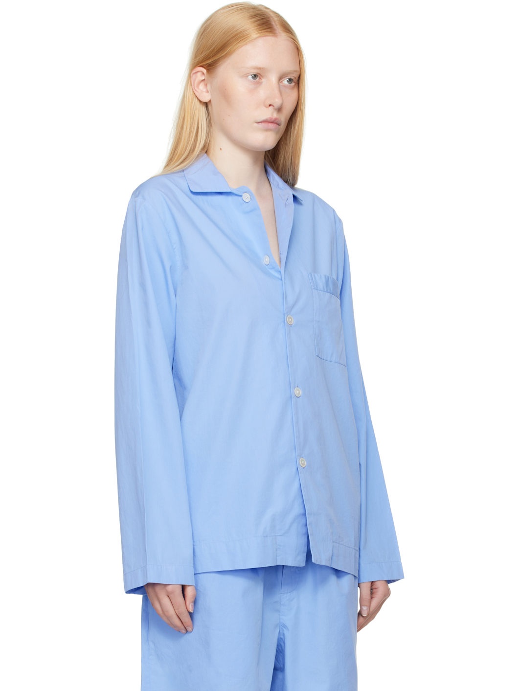 Blue Poplin Long-Sleeved Pyjama Shirt - 2