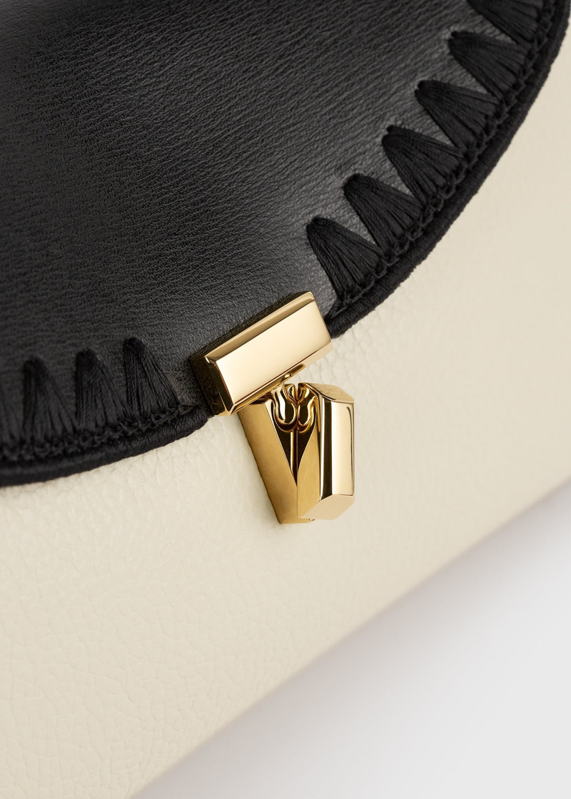 Mini T-lock embroidered leather clutch black/milk 5
