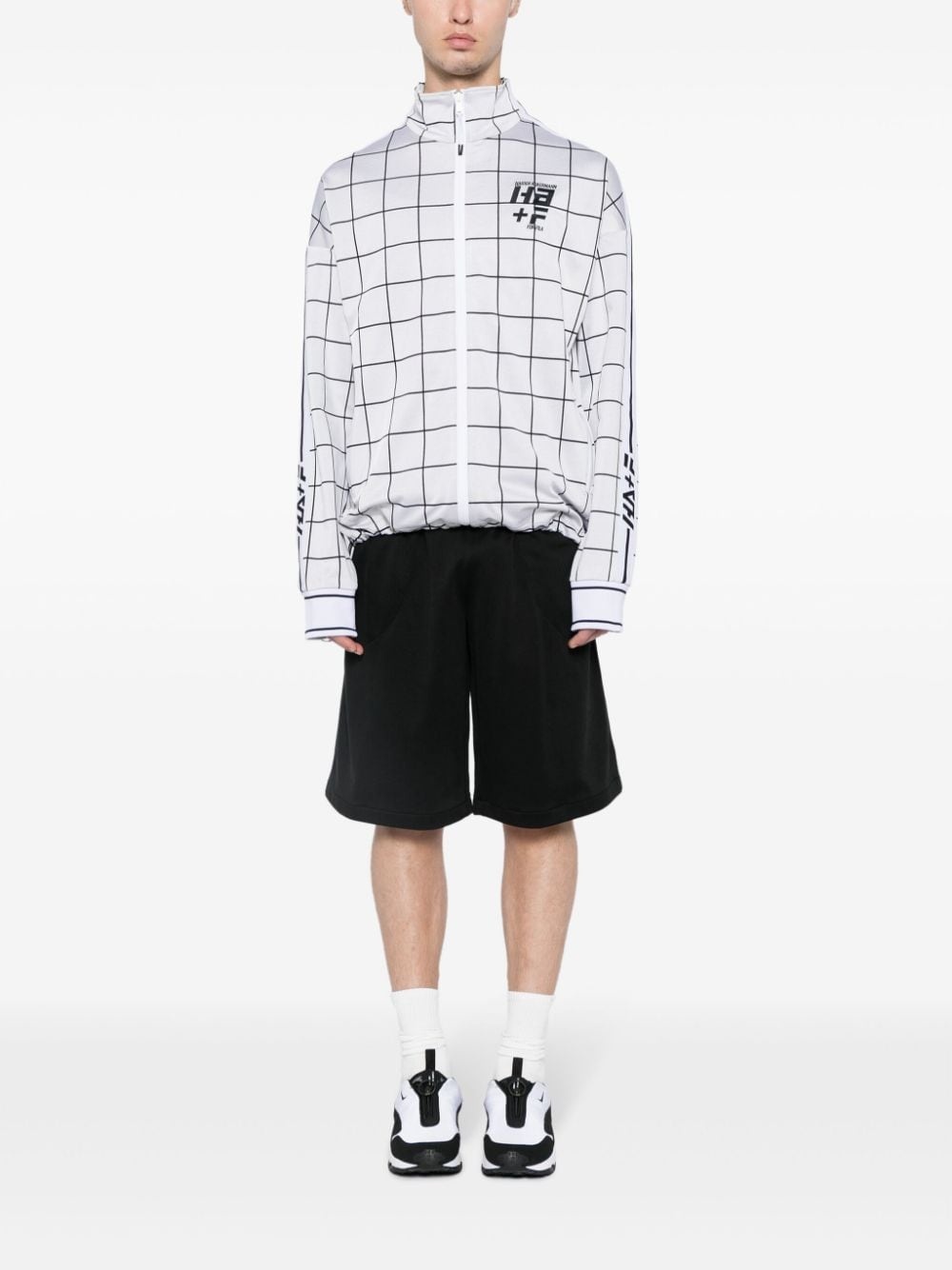 logo-print checked jacket - 2