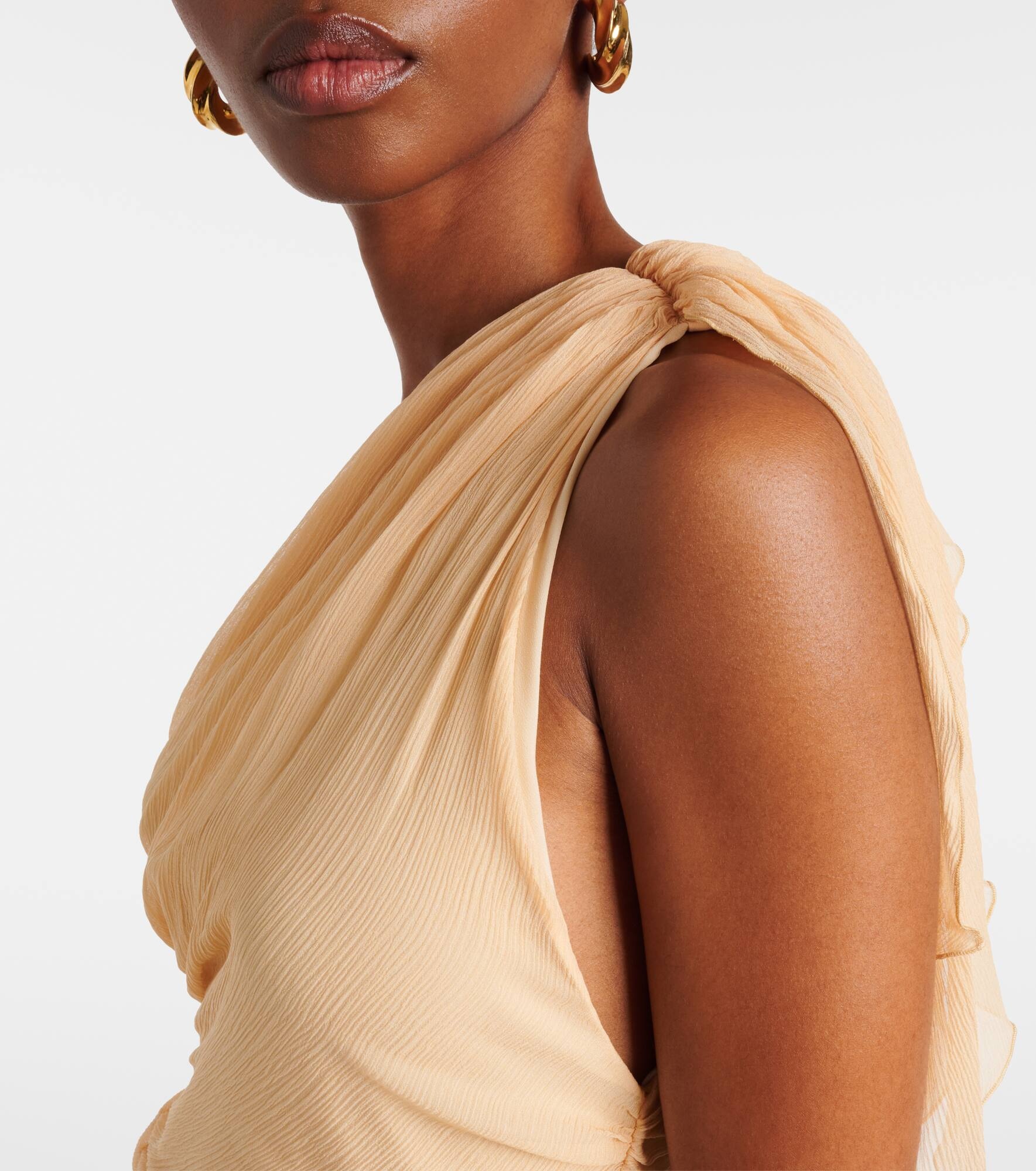 Draped one-shoulder silk maxi dress - 5